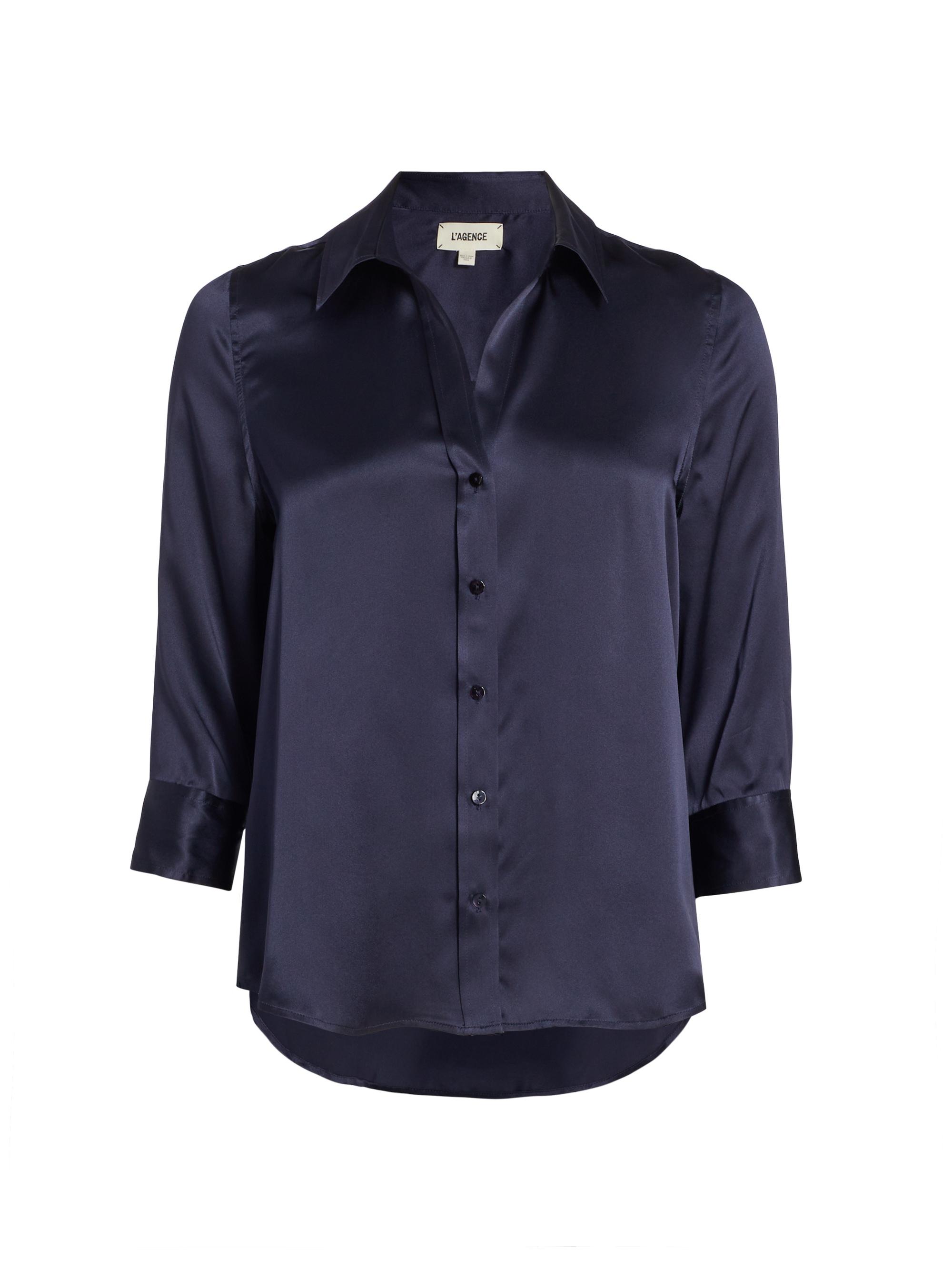 L'AGENCE Women's Dani Three-Quarter Sleeve Silk Shirt - Midnight
