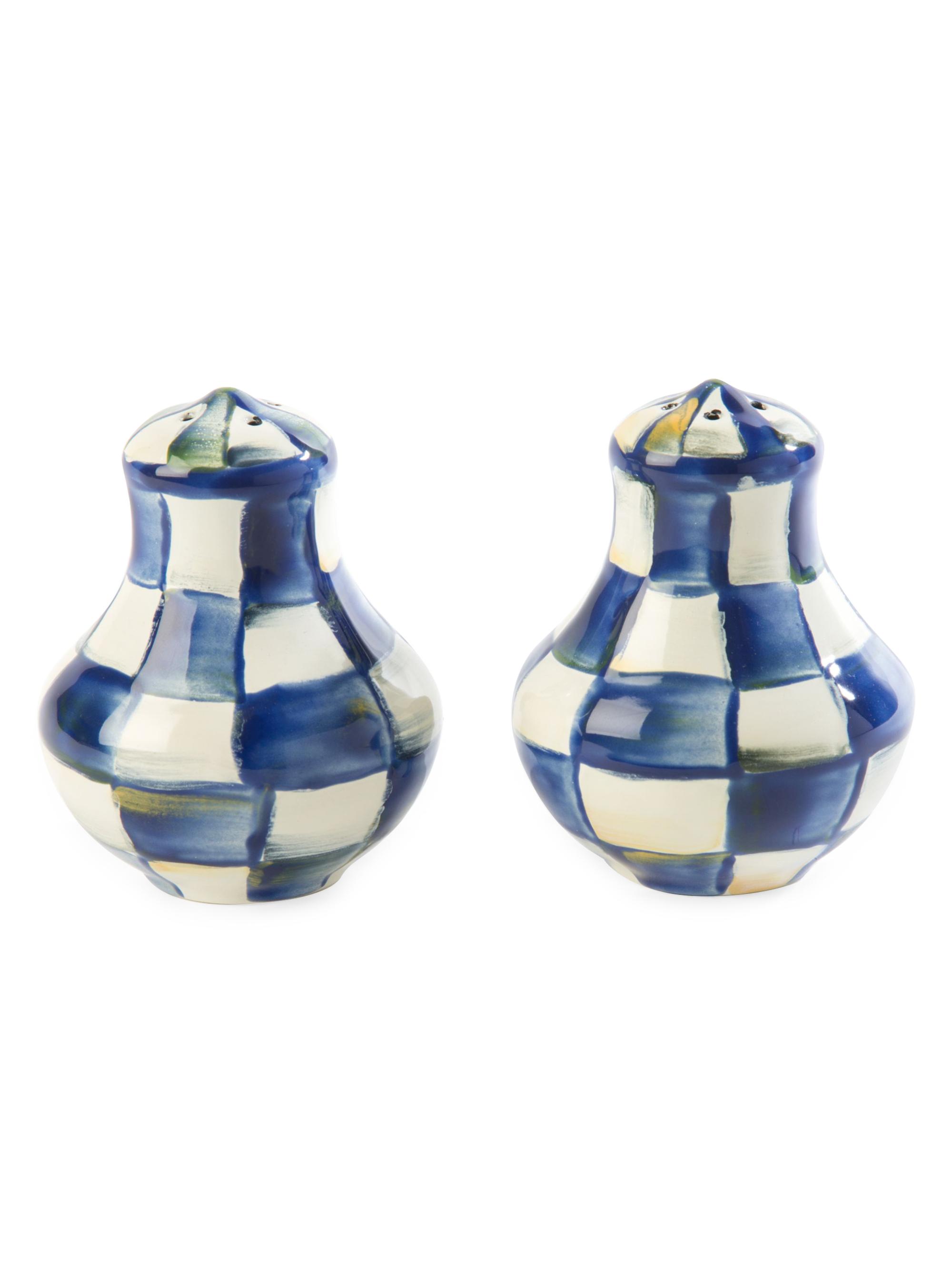 MacKenzie-Childs Royal Check Enamel Salt & Pepper Shaker Set