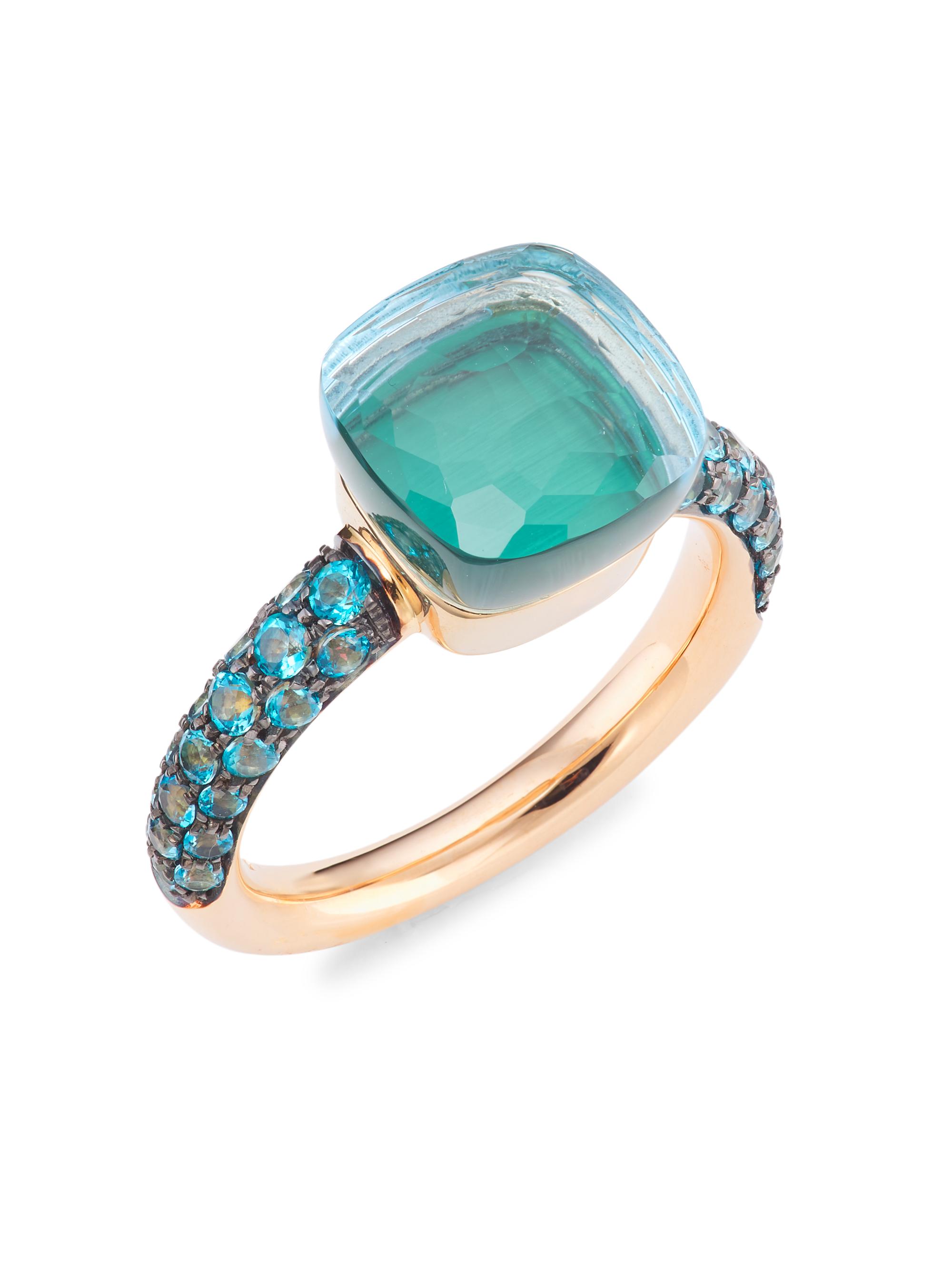 Pomellato Women's Nudo 18K Rose Gold, Sky Blue Topaz & Agate Classic Square Ring - Rose Gold
