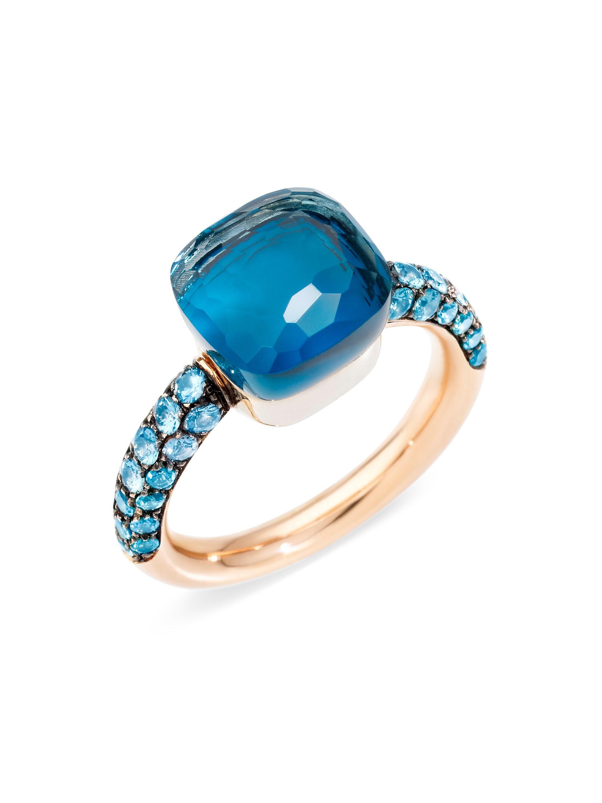 Pomellato Women's Nudo 18K Rose Gold, London Blue Topaz & Turquoise Square Ring - Blue