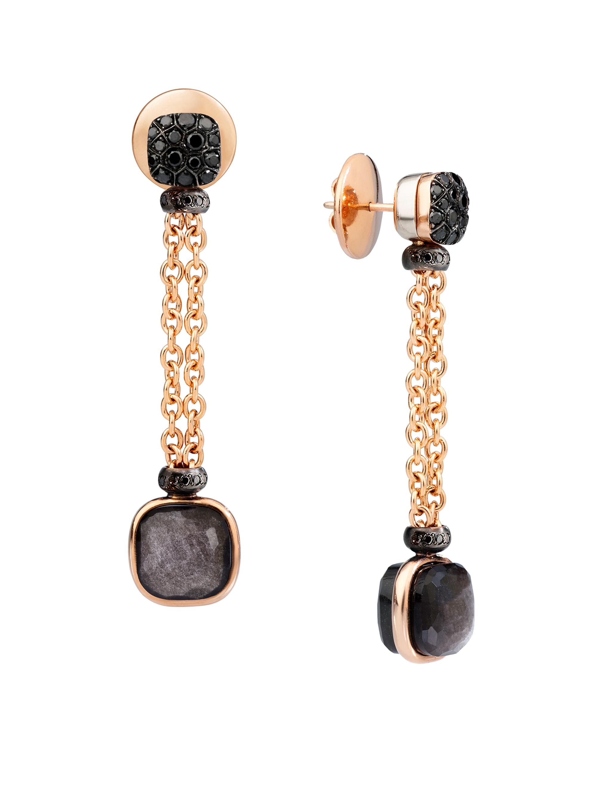 Pomellato Women's Nudo 18K Rose Gold, Obsidian & Black Diamond Dangle Earrings