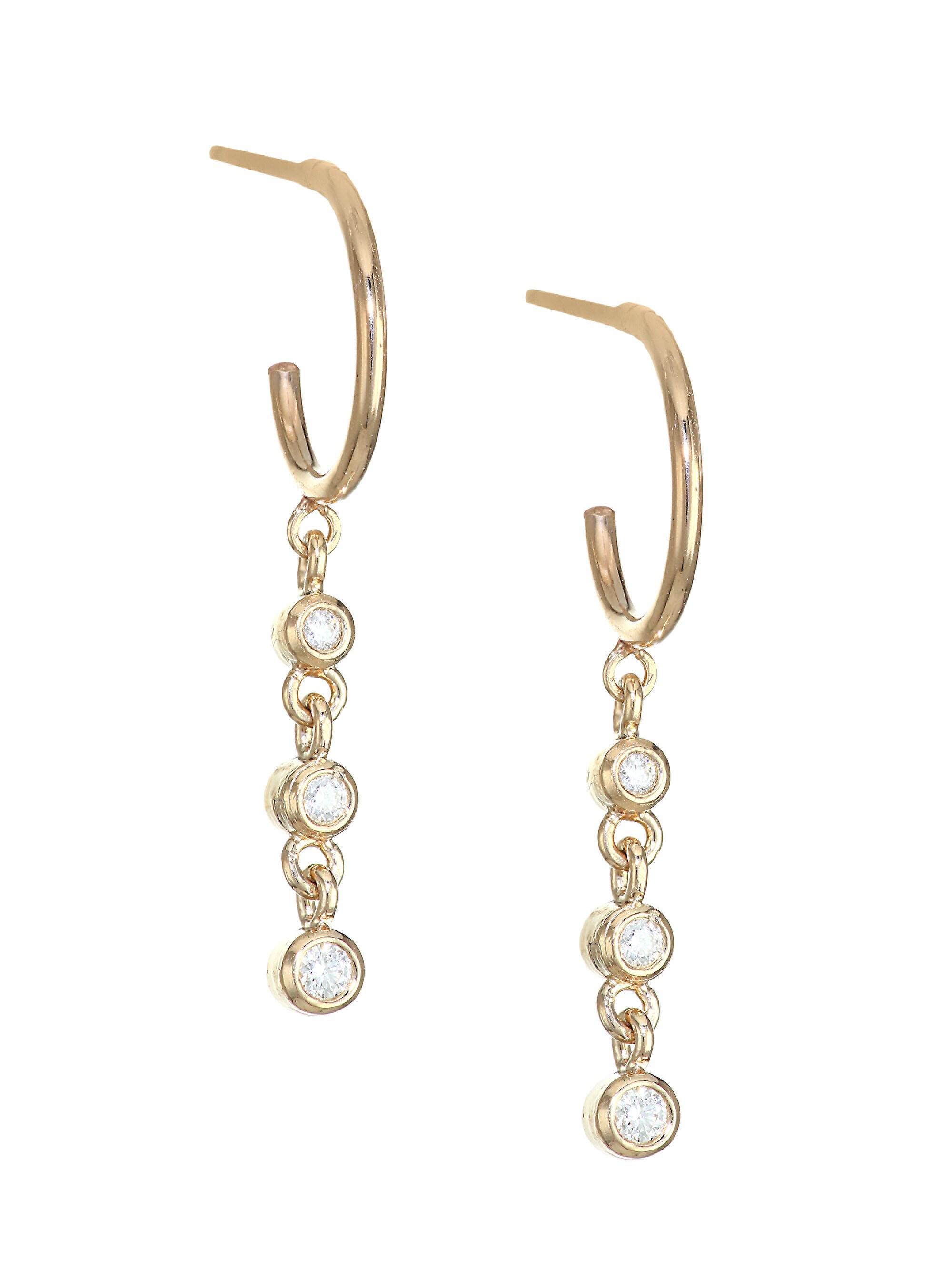Zoë Chicco Women's 14K Gold & Diamonds Dangle Hoop Earrings - Gold