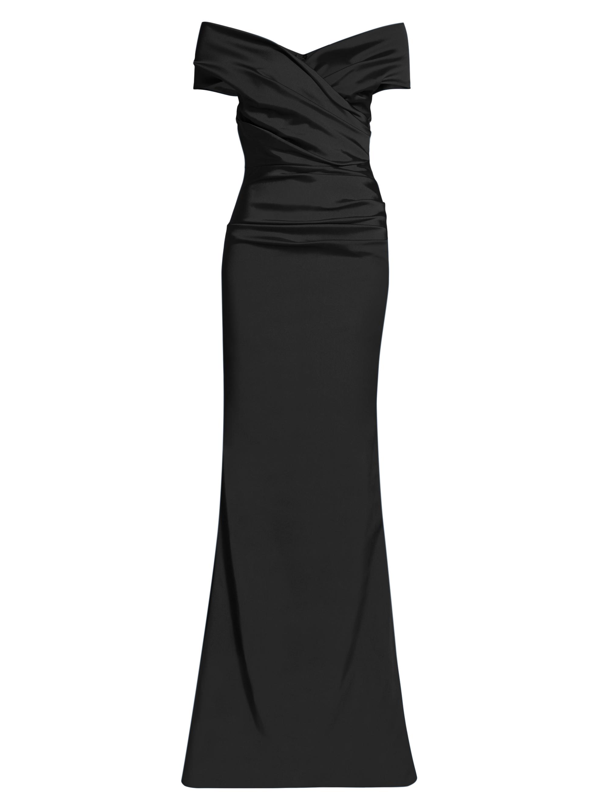 Teri Jon by Rickie Freeman Women's Off-The-Shoulder Ruched Satin Gown - Black