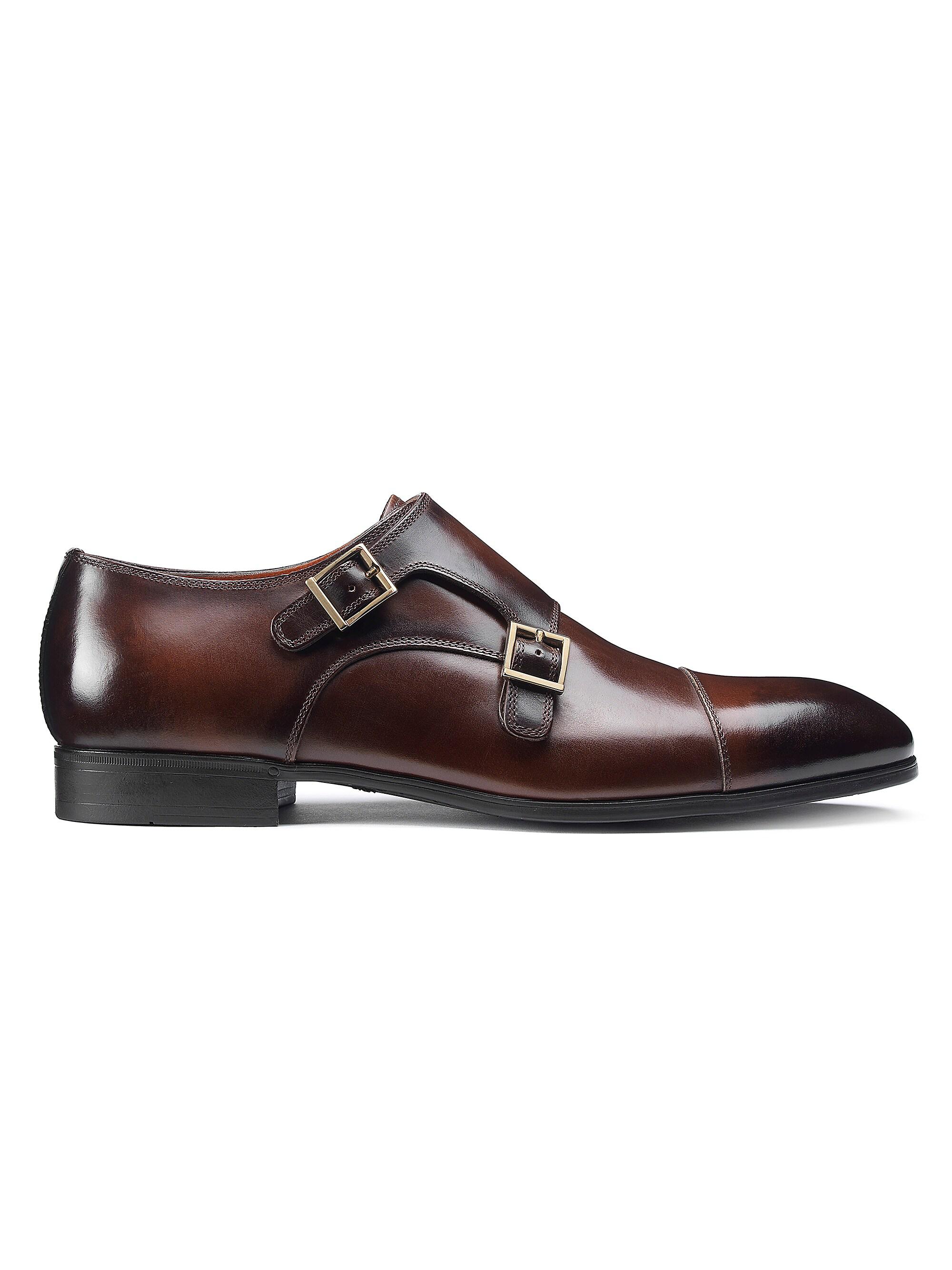 Santoni Men's Double Buckle Leather Dress Shoes - Dark Brown
