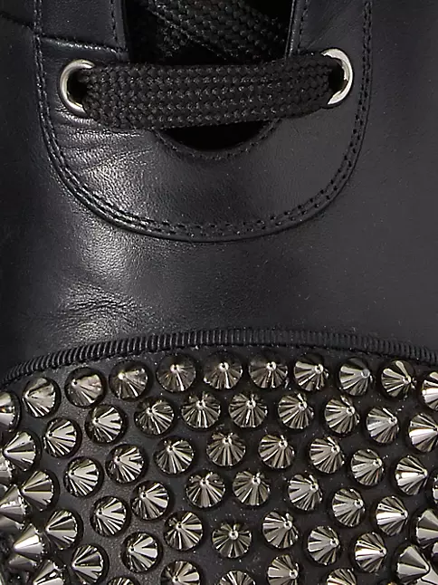 Christian Louboutin Black Leather TS Croc Spikes Ankle Length Boots Size  37.5 Christian Louboutin