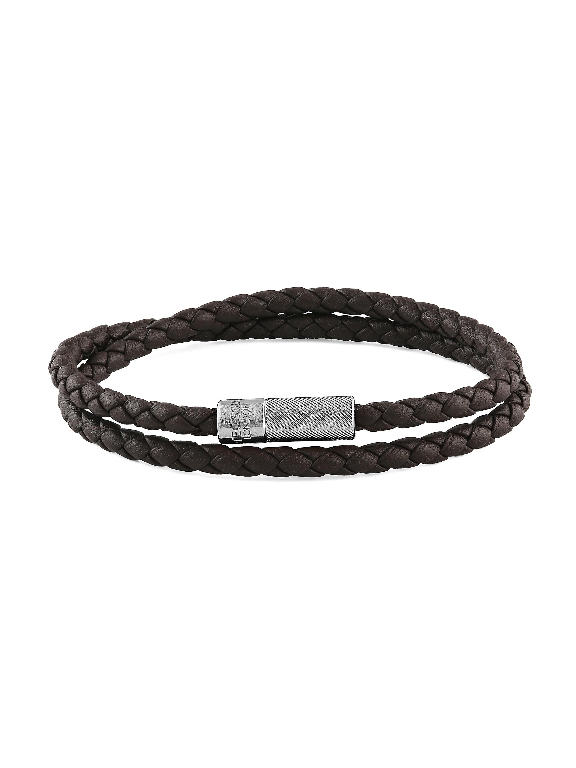 Tateossian Men's Pop Rigato Braided Leather Wrap Bracelet - Brown