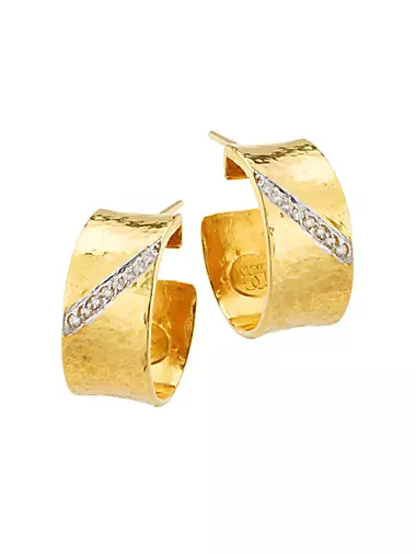 Hourglass 24K Yellow Gold, 18K White Gold & Diamond Hoop Earrings