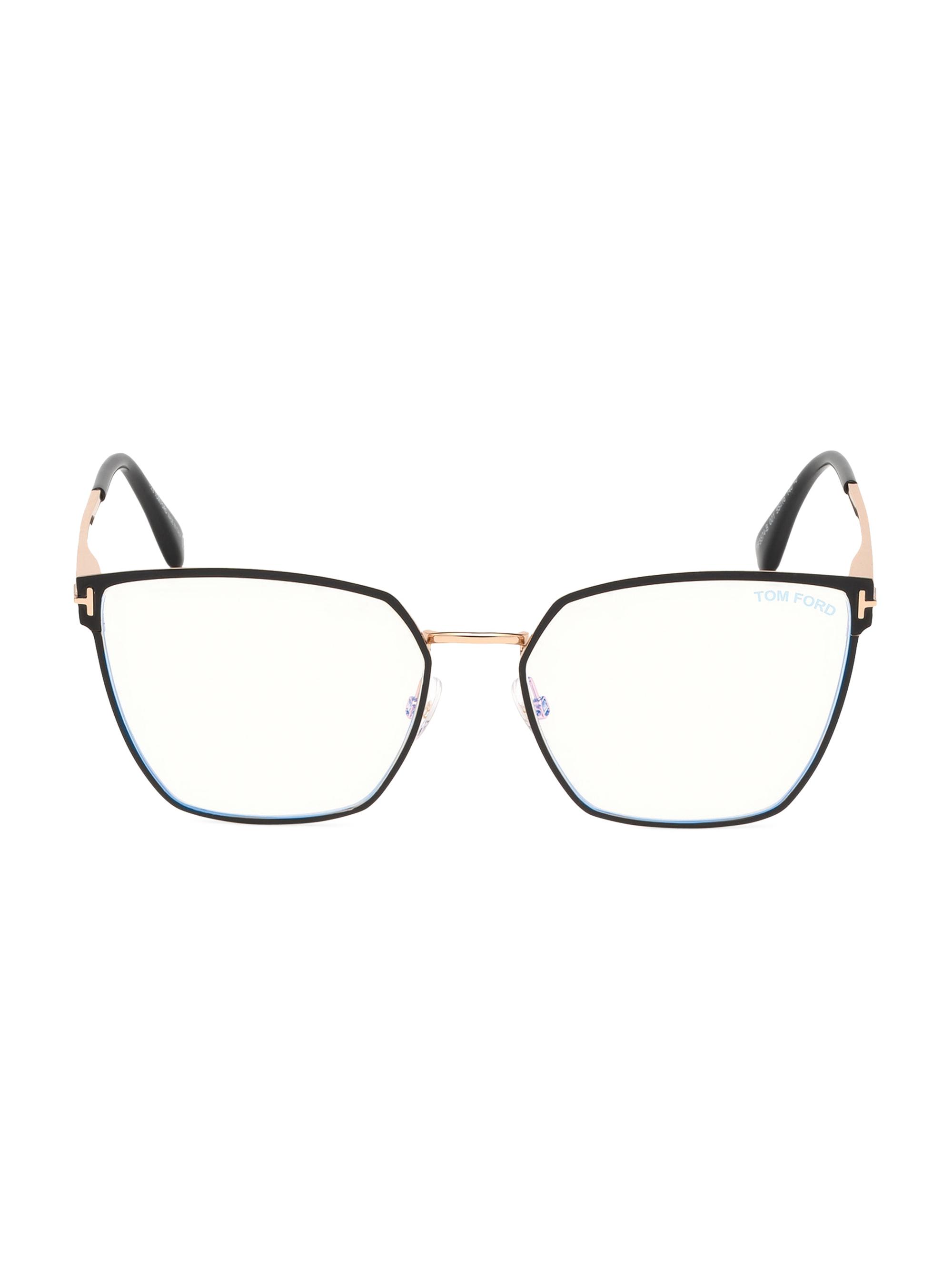 TOM FORD Women's 56MM Angular Metal Blue Block Glasses - Black
