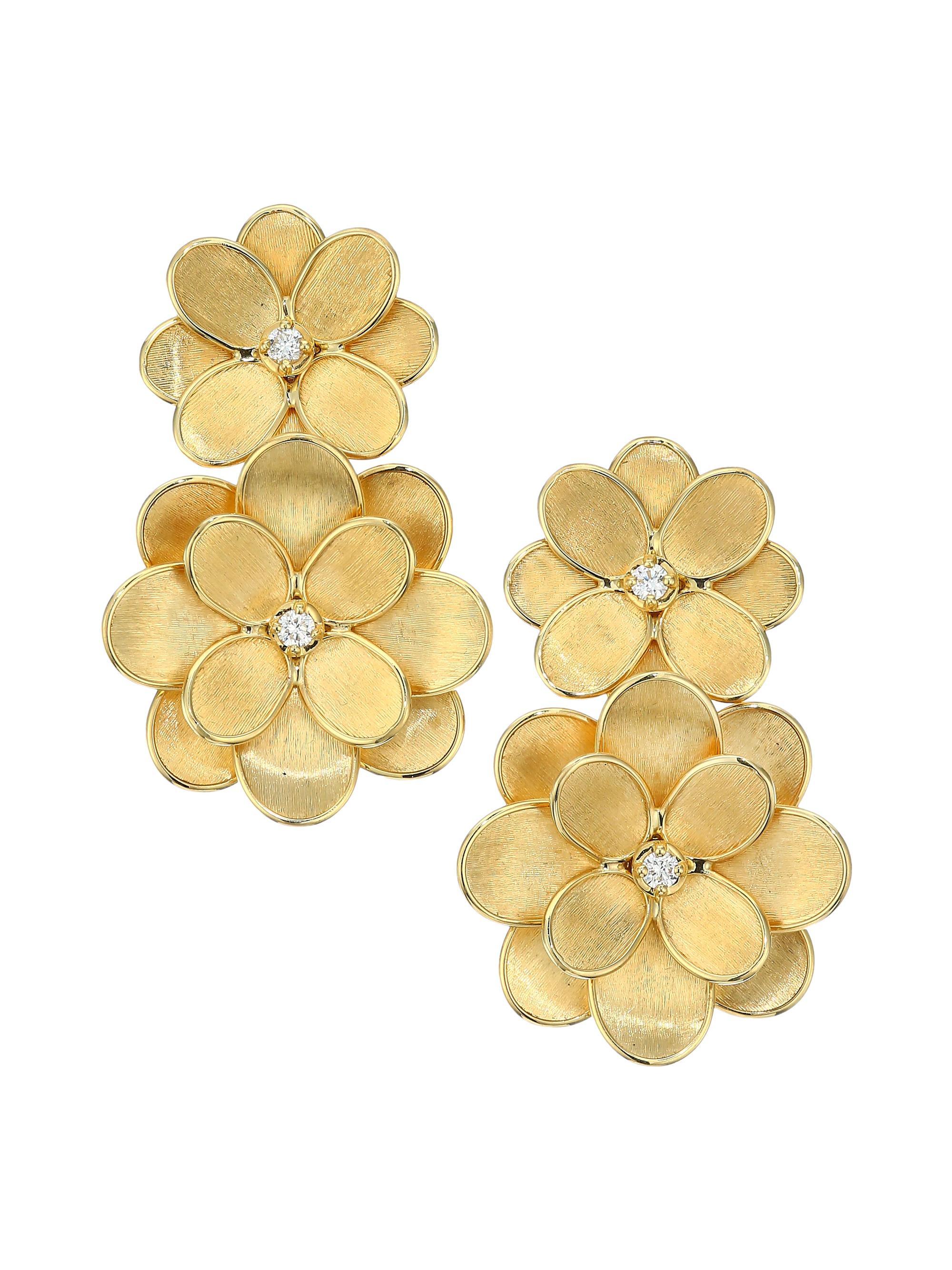 Marco Bicego Women's Petali 18K Yellow Gold & Diamond  Double-Drop Flower Earrings - Gold