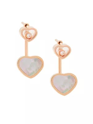 Chopard 18kt rose gold Happy Hearts onyx and diamond drop earrings