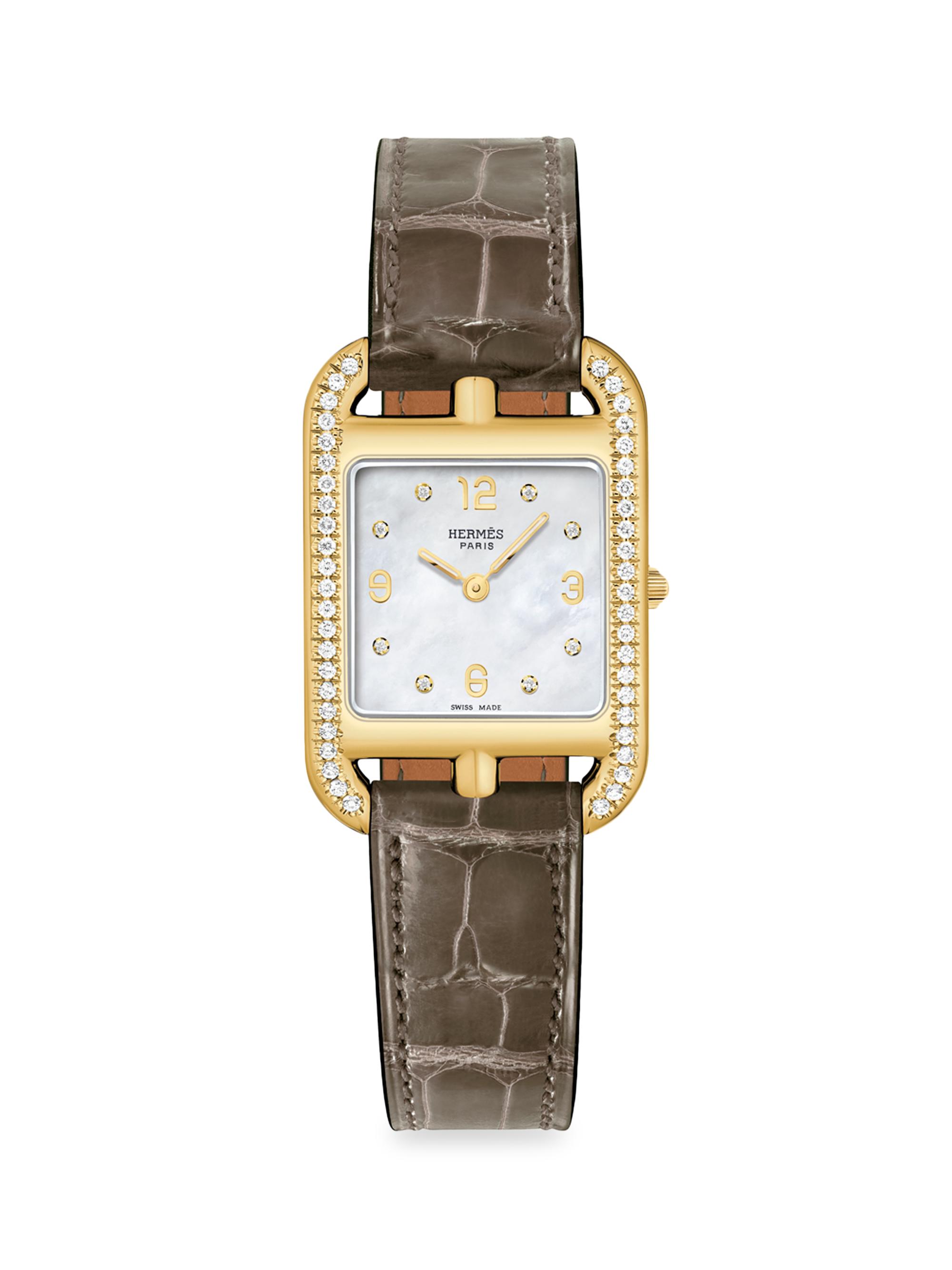 HERMÈS Women's Cape Cod 18K Yellow Gold, Diamond & Alligator Strap Watch/23MM - Brown