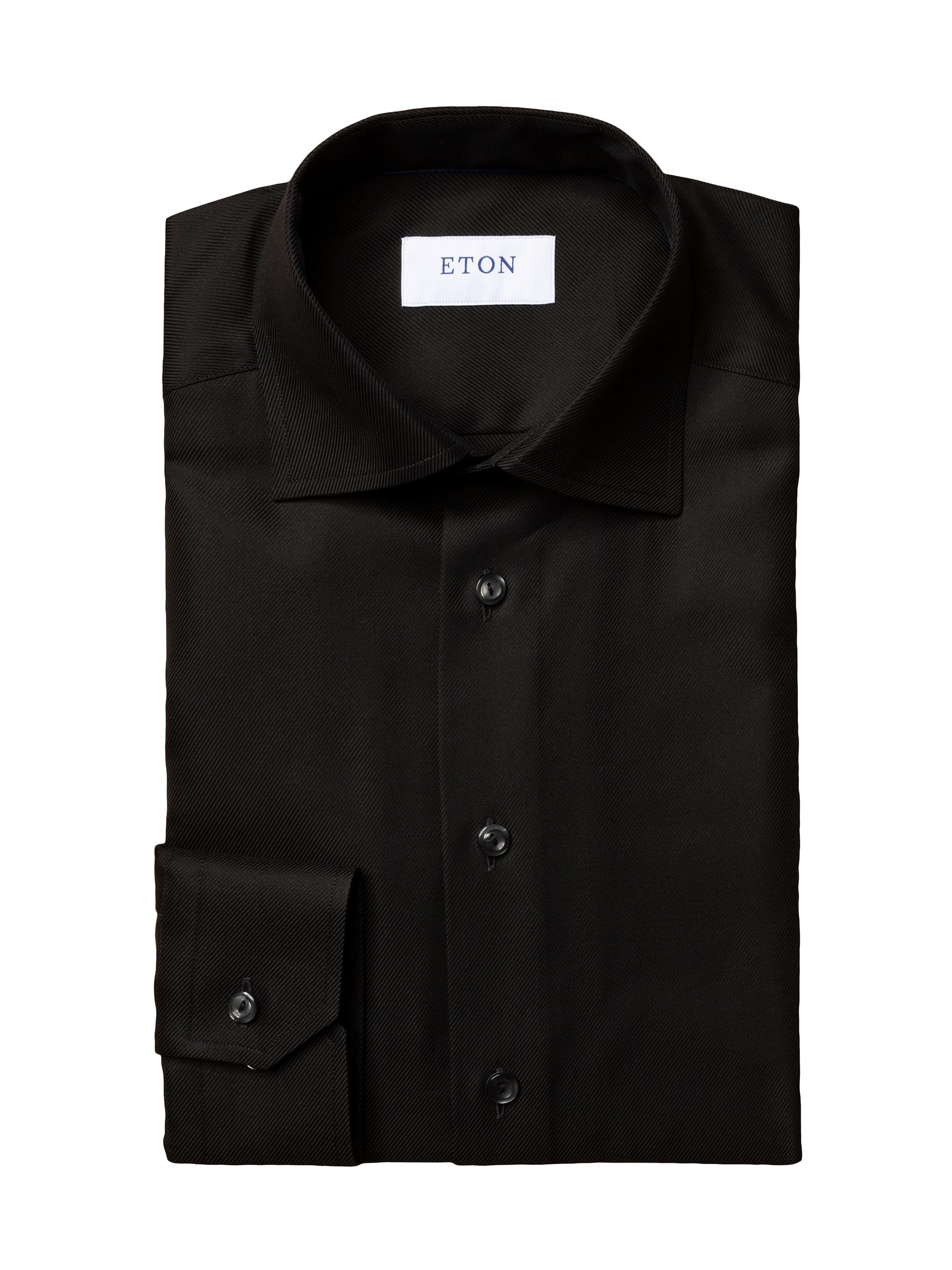 Eton Men's Contemporary-Fit Diagonal Weave Dress Shirt - Black
