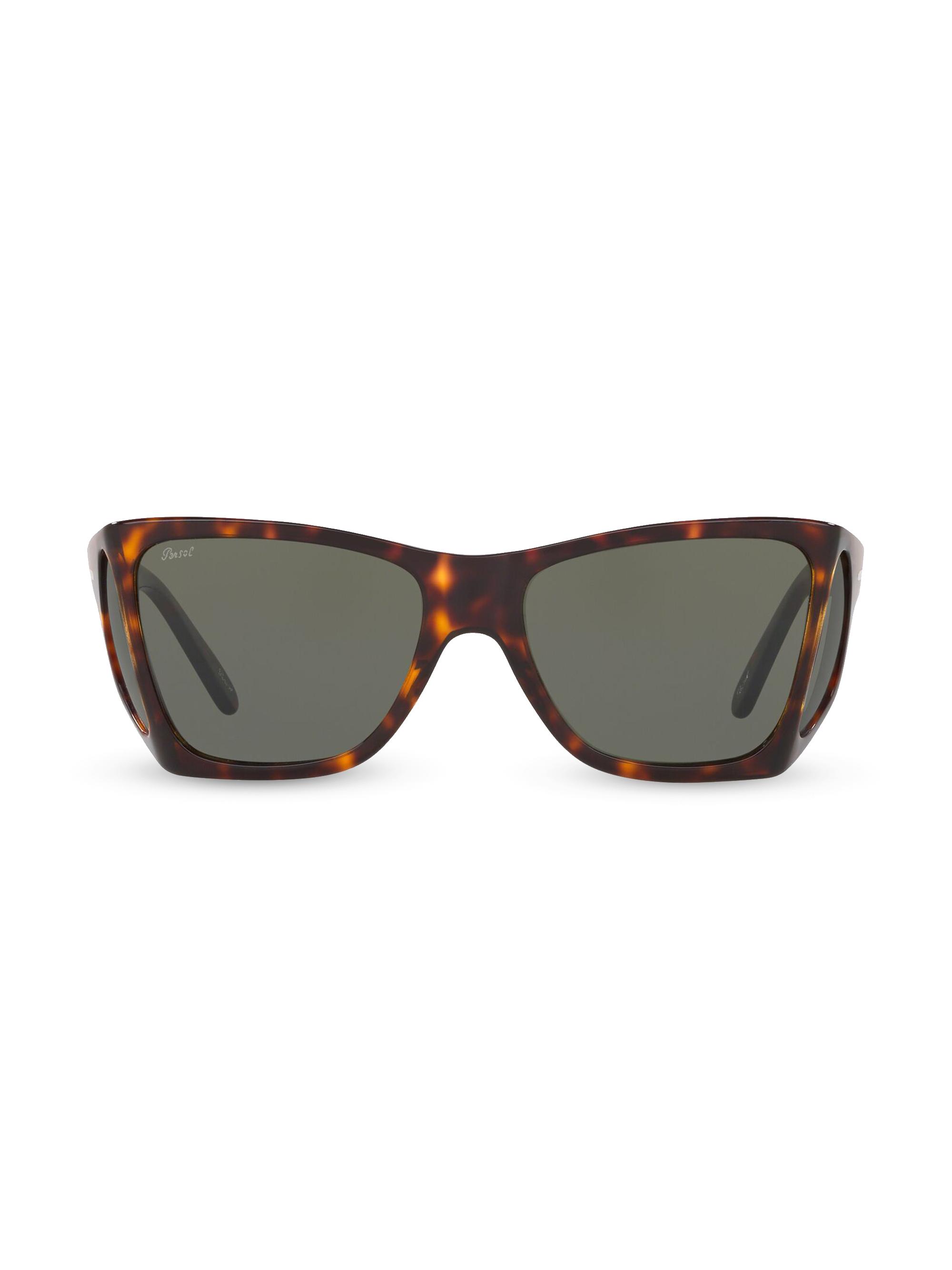 Persol Men's Havana 57MM Squared Wrap Sunglasses - Brown