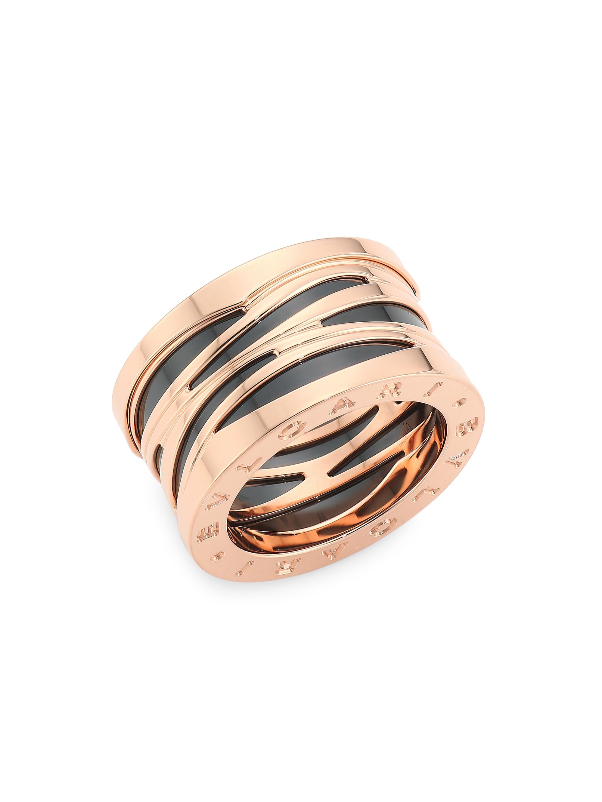 BVLGARI Women's B. zero1 Design Legend 18K Rose Gold & Black Ceramic 4-Band Ring - Rose Gold