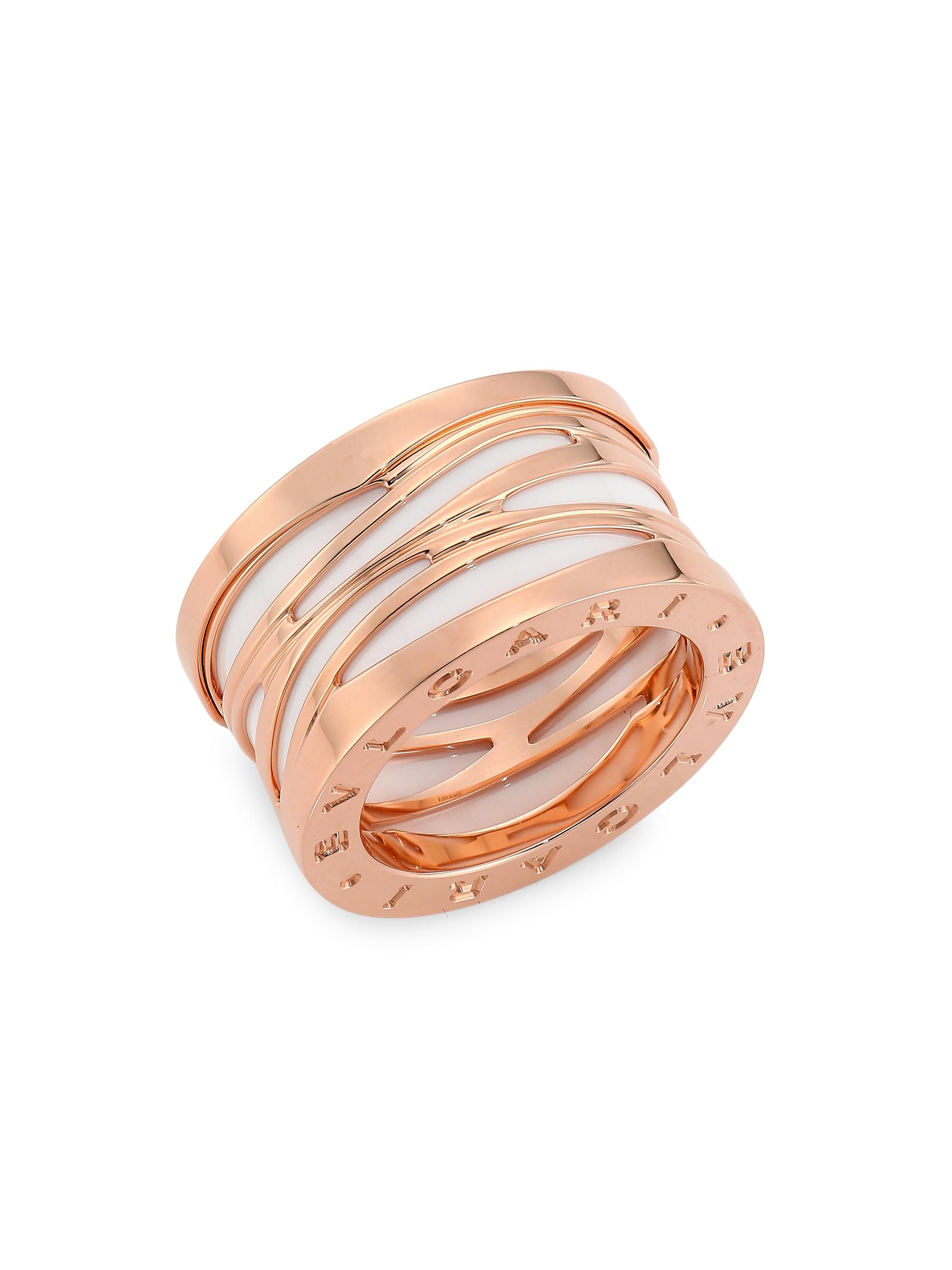 BVLGARI Women's B. zero1 Design Legend 18K Rose Gold & White Ceramic 4-Band Ring - Rose Gold