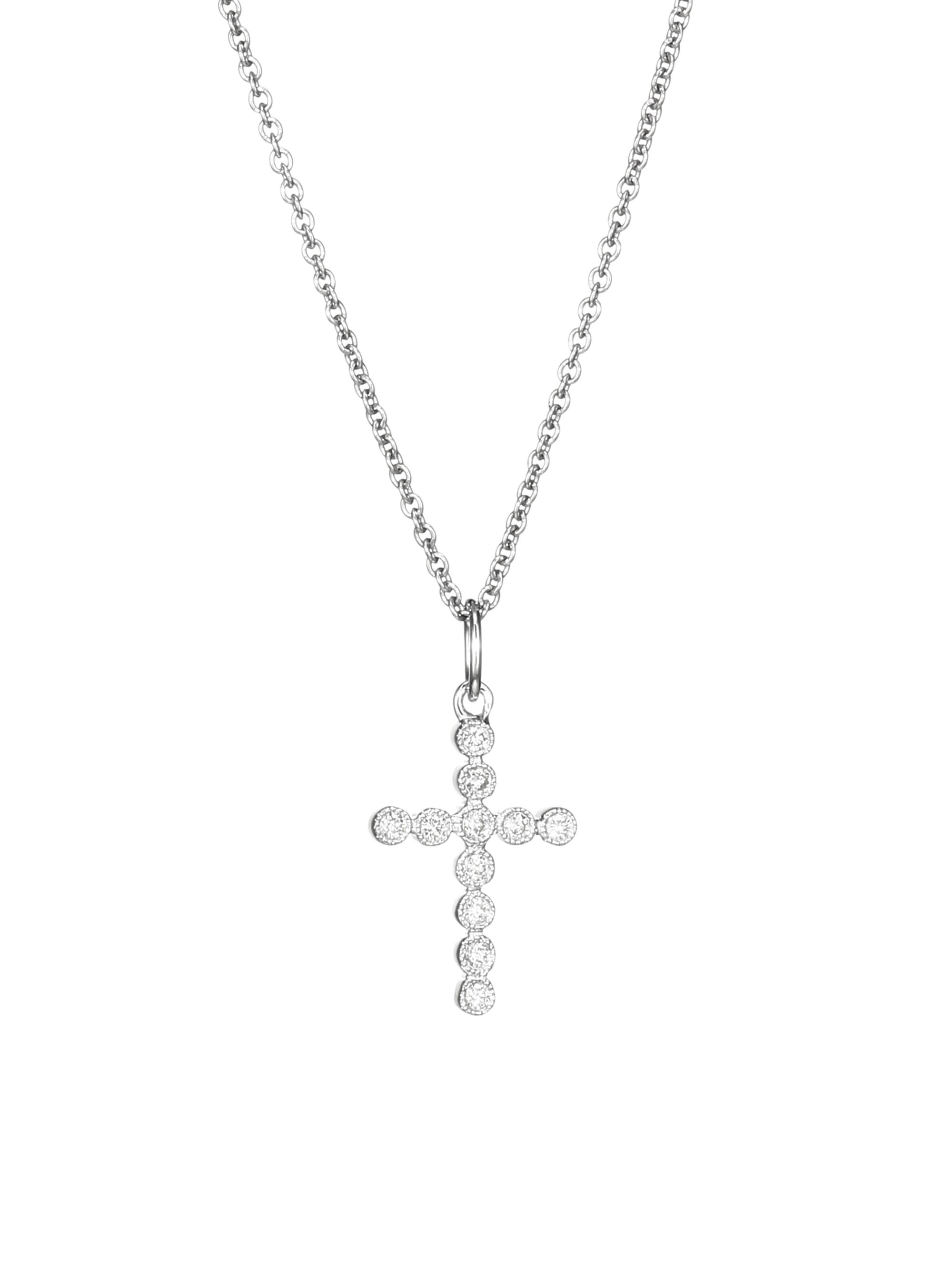 Sydney Evan Women's 14K White Gold & Diamond Bezel Cross Necklace
