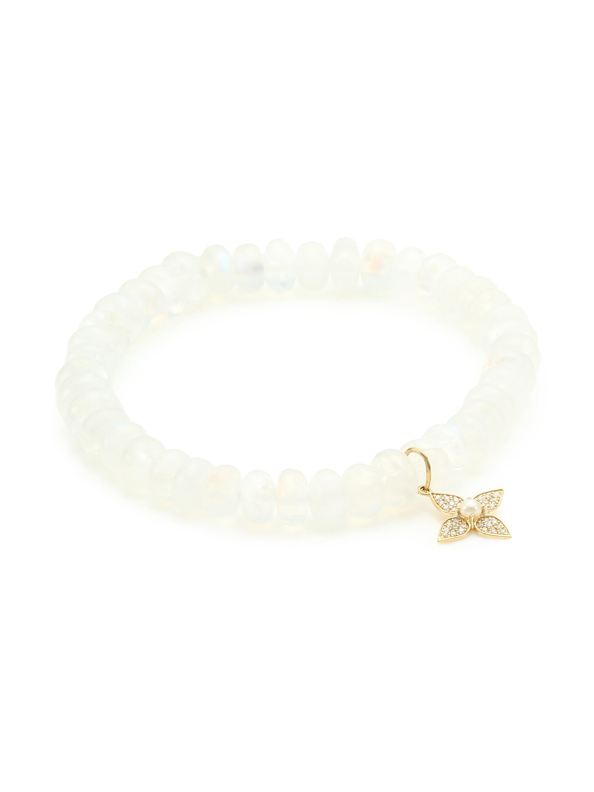 Sydney Evan Women's 14K Yellow Gold, Diamond & Pearl Paisley Flower Charm Smooth Rondelle Bracelet - Yellow