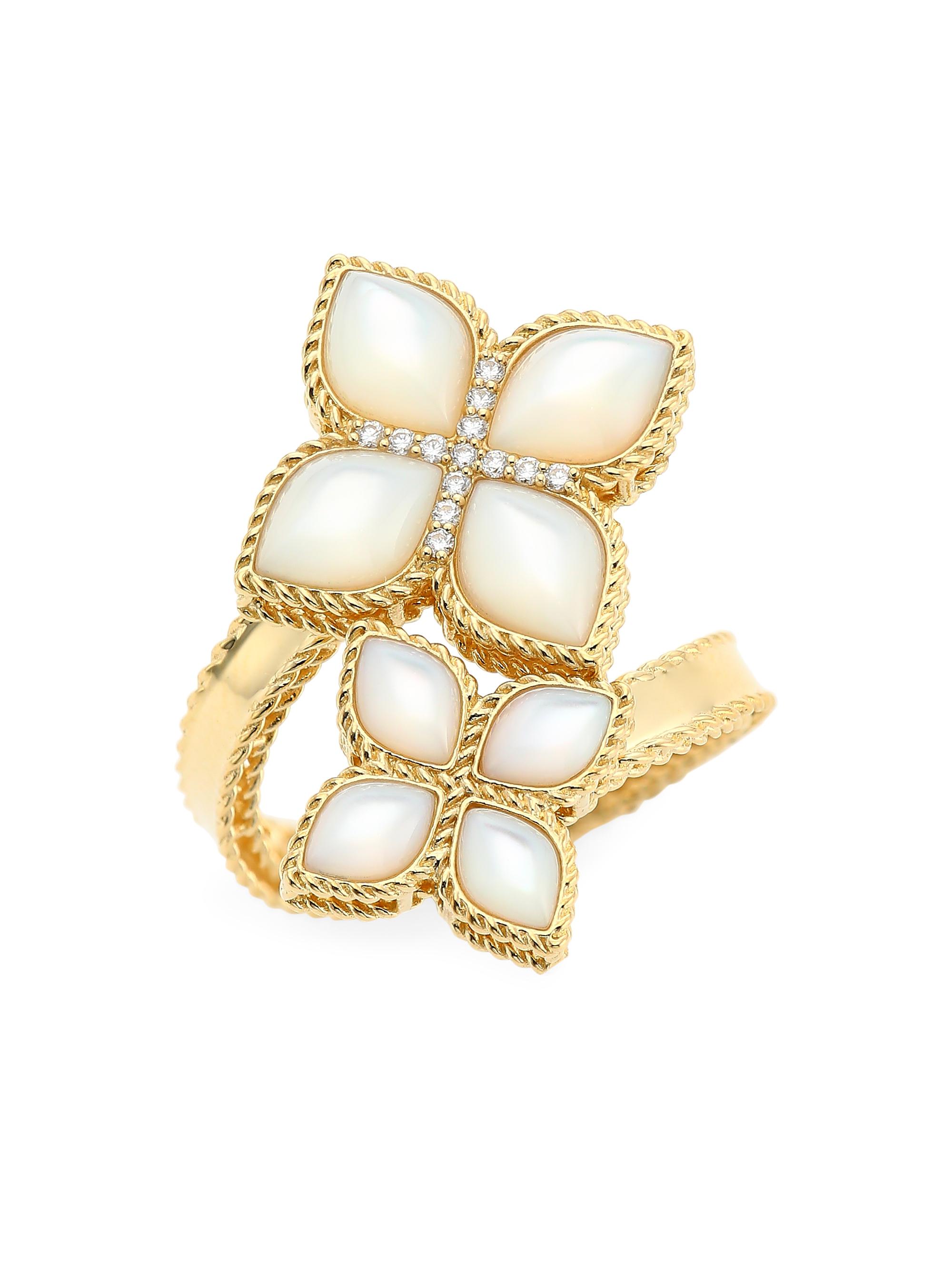 Roberto Coin Women's Venetian Princess 18K Gold Mother-Of-Pearl & Diamond Wrap Ring - Yellow Gold