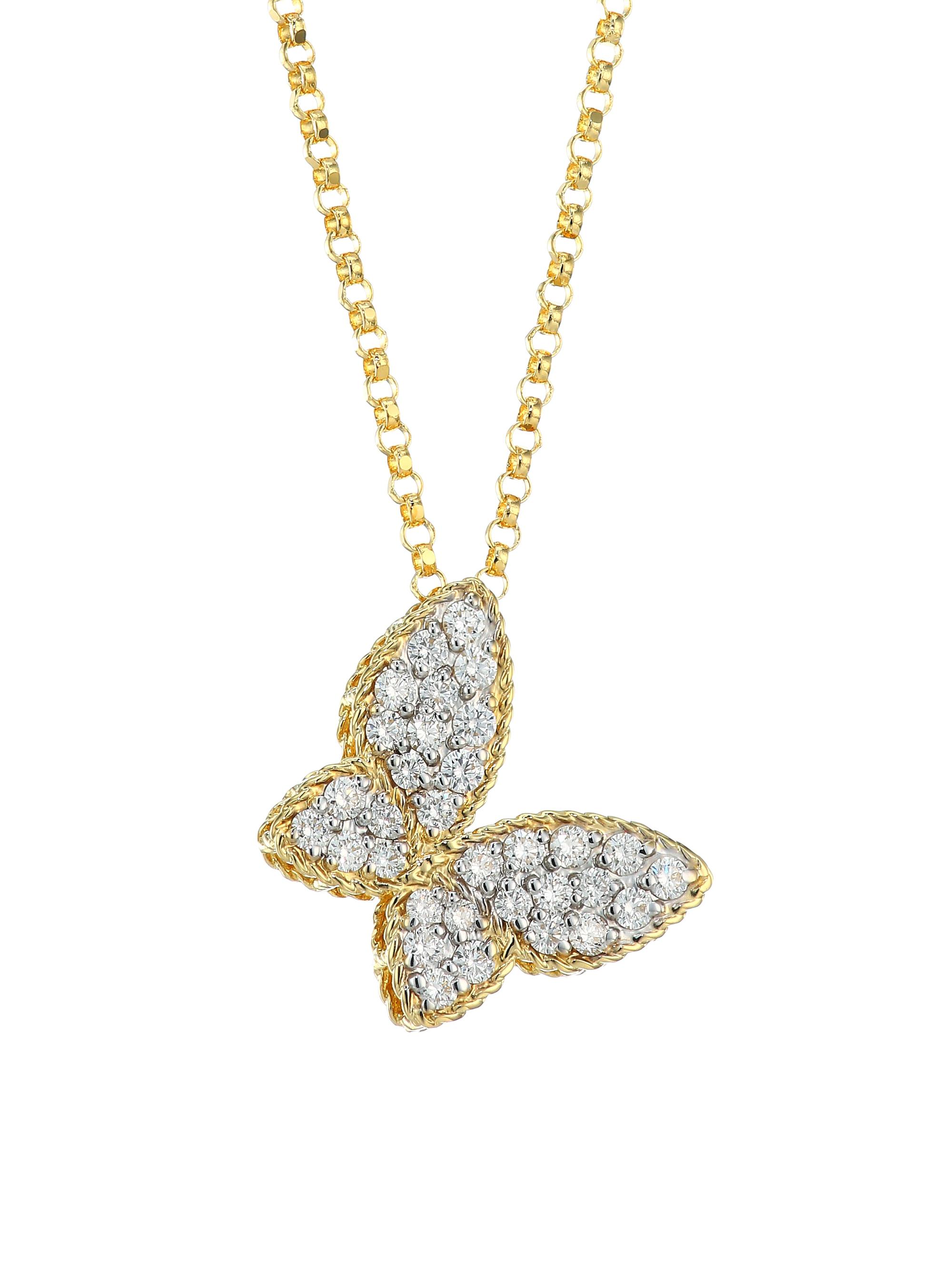 Roberto Coin Women's Princess Treasures 0.25 TCW Diamond, 18K Yellow Gold and 18K White Gold Butterfly Pendant Necklace - Gold