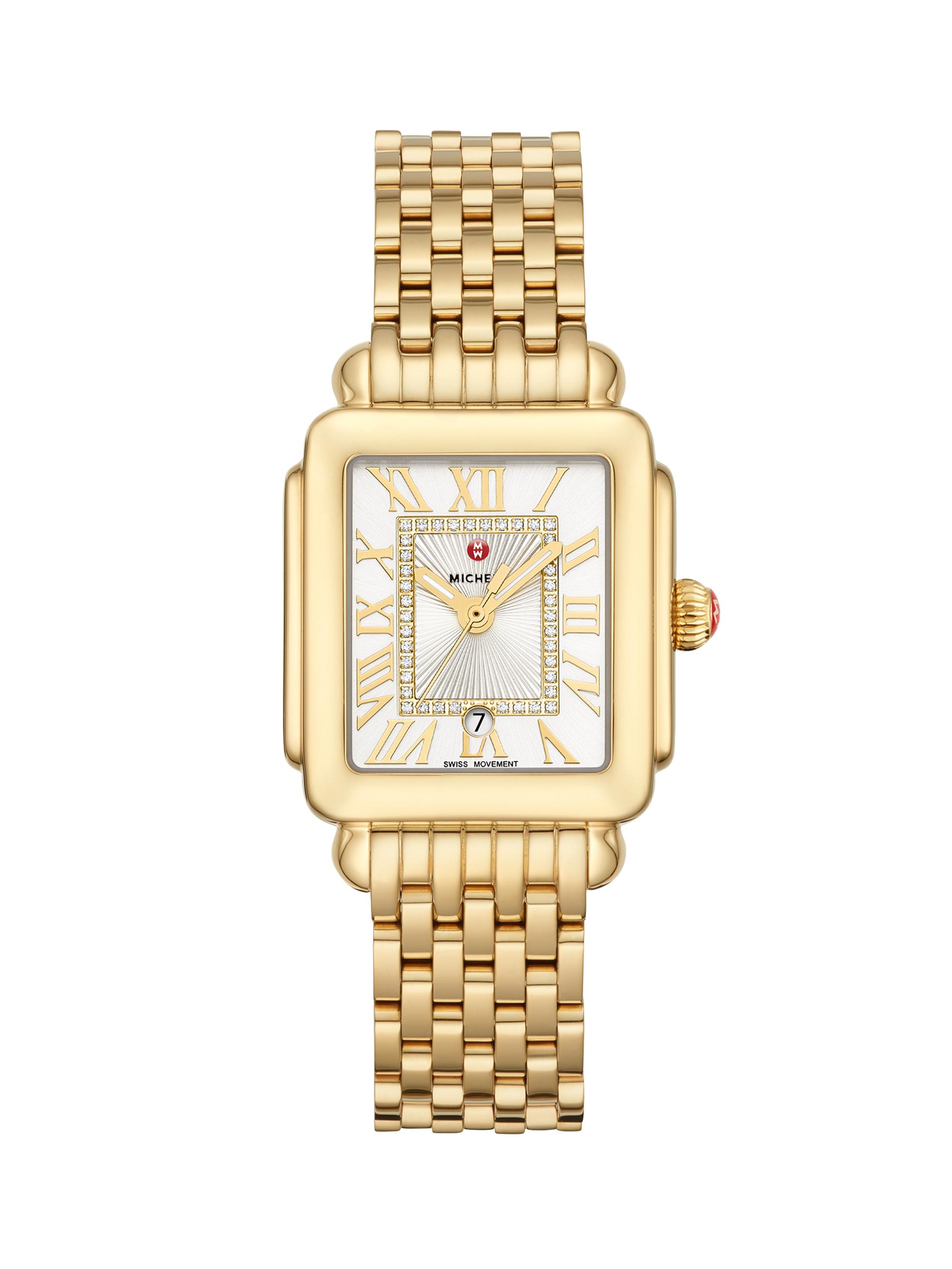 Michele Women's Deco Madison Mid Gold Diamond Dial Watch - Gold
