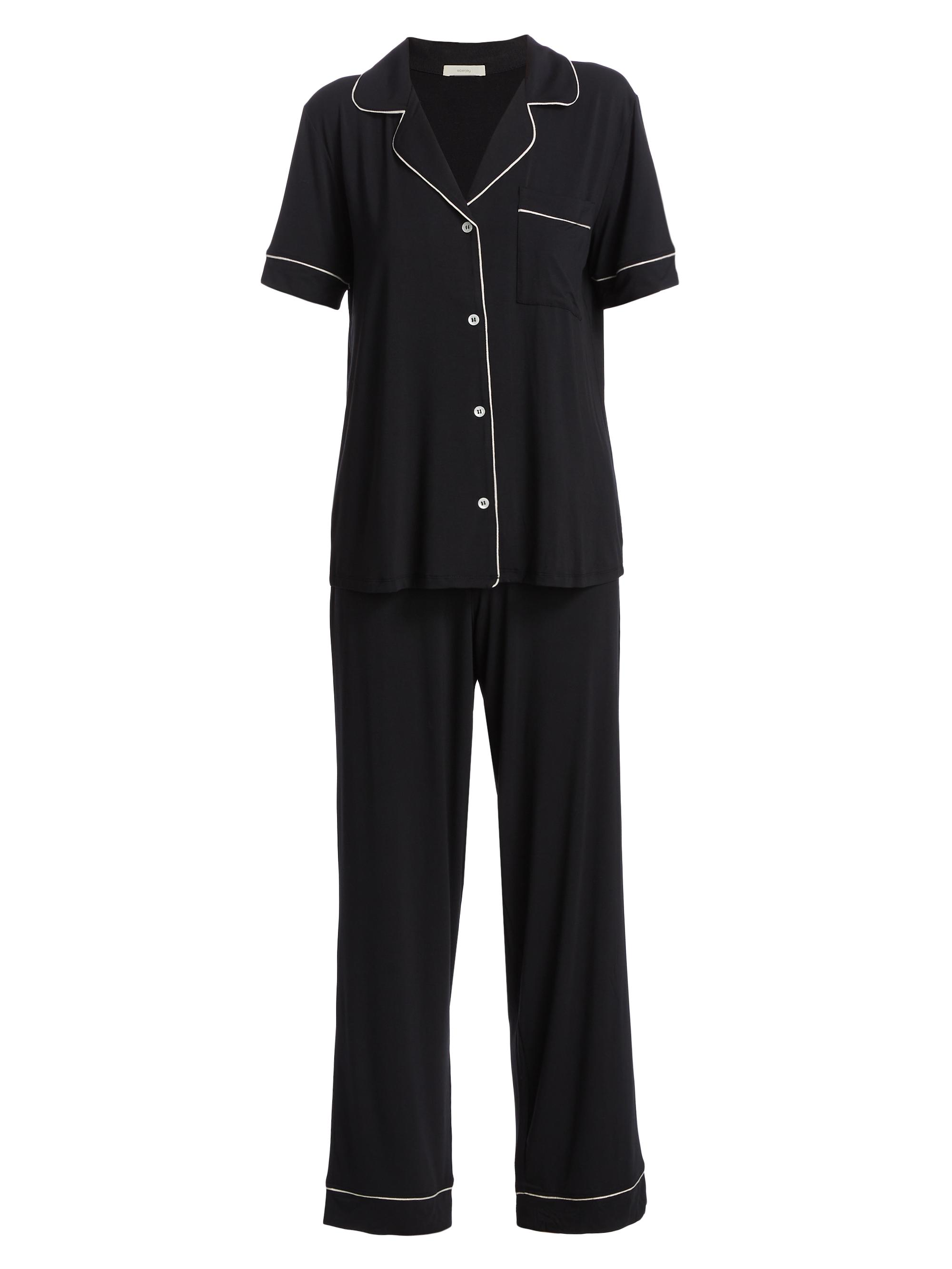 Eberjey Women's Gisele Short-Sleeve Top & Pants Pajama Set - Black Sorbet Pink