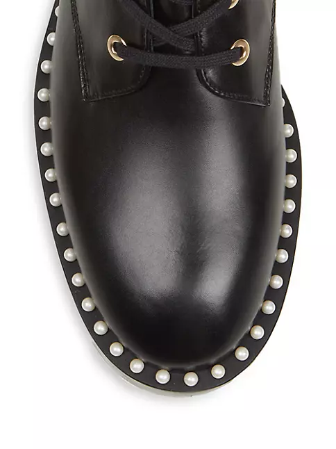 Shop Stuart Weitzman Sondra Faux Pearl-Embellished Leather Combat Boots