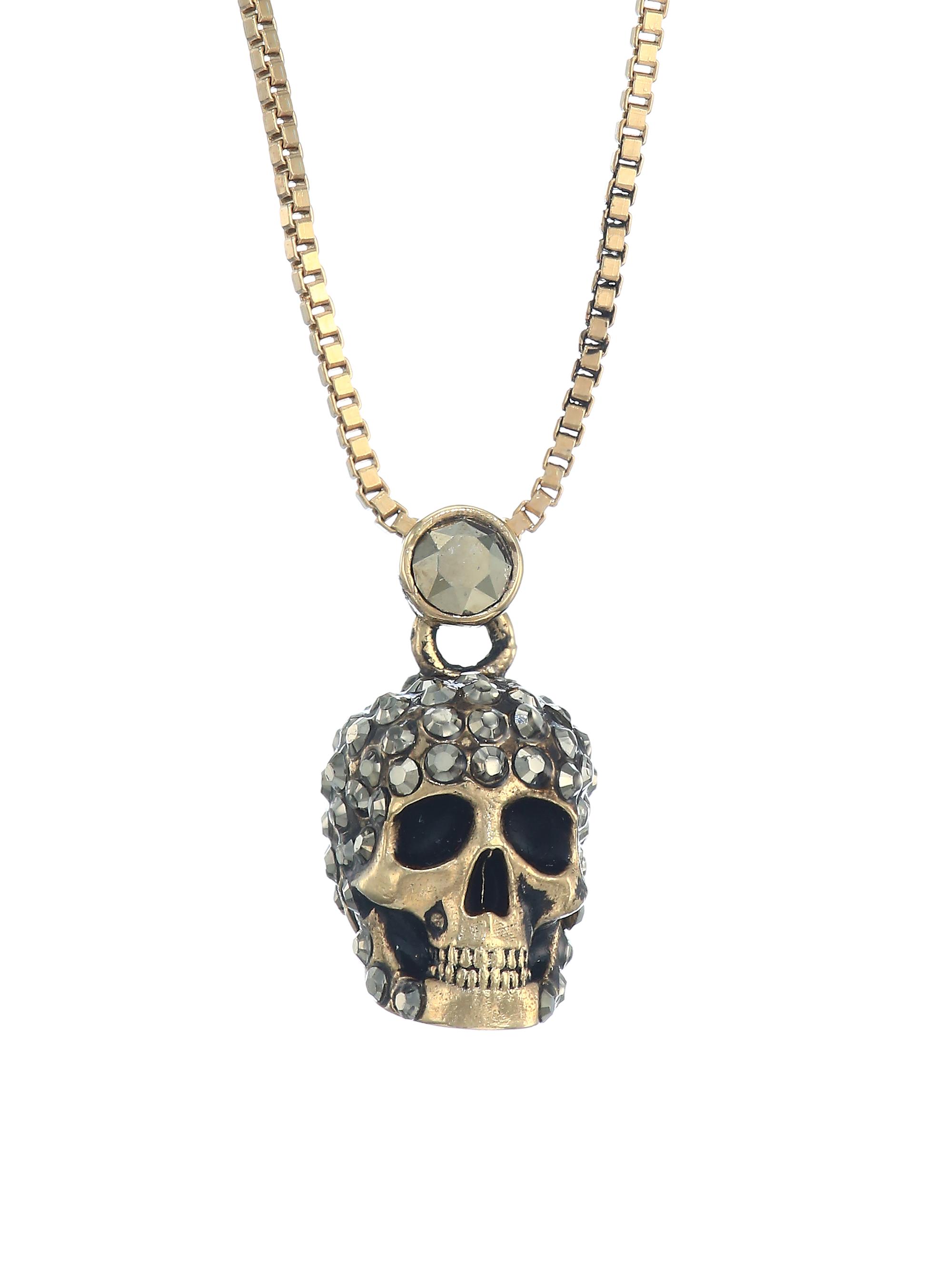 McQueen Women's Crystal Skull Goldtone Pendant Necklace - Cigar Rust