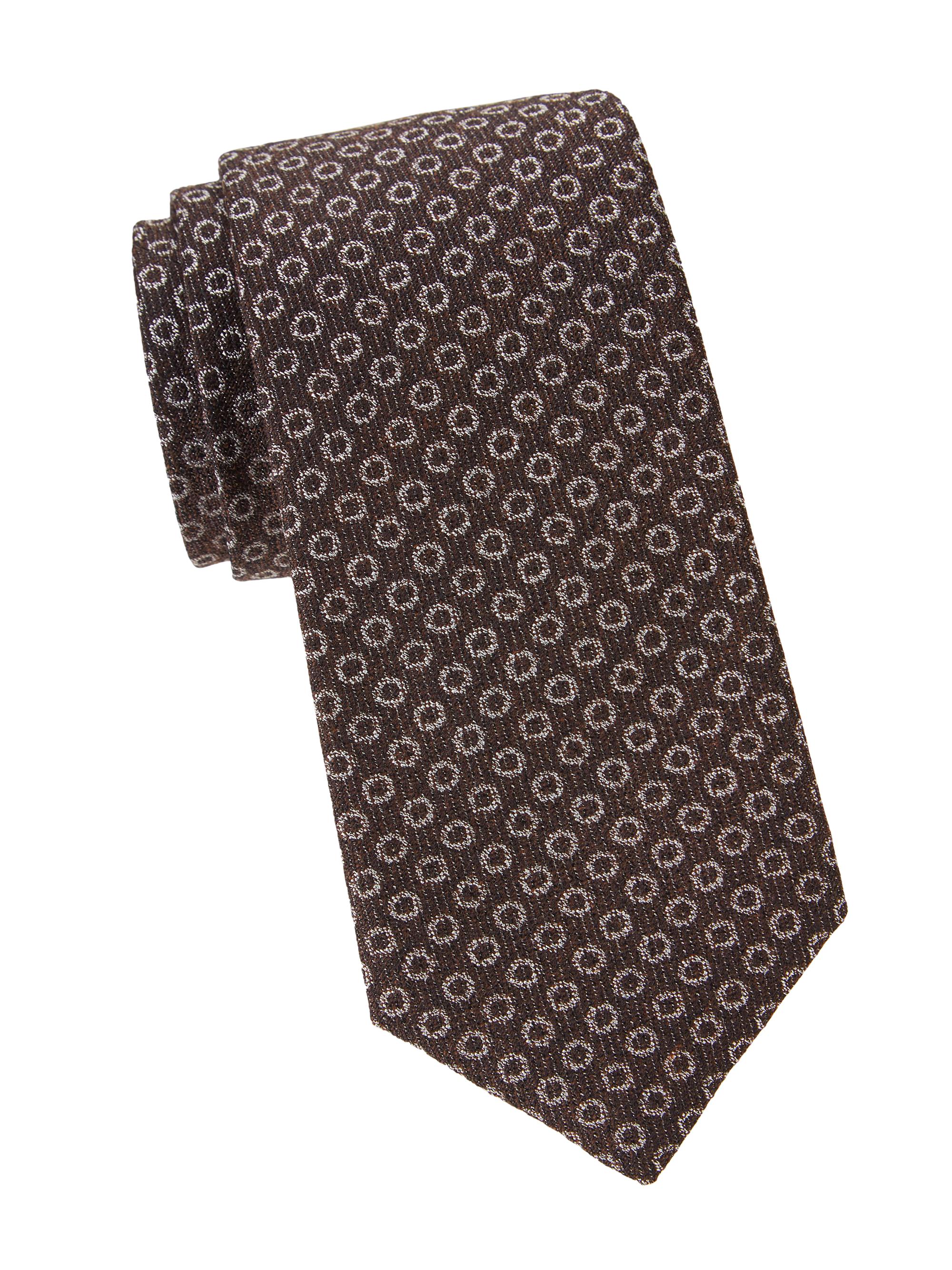 Isaia Men's Textured Dots Silk & Wool Tie - Brown