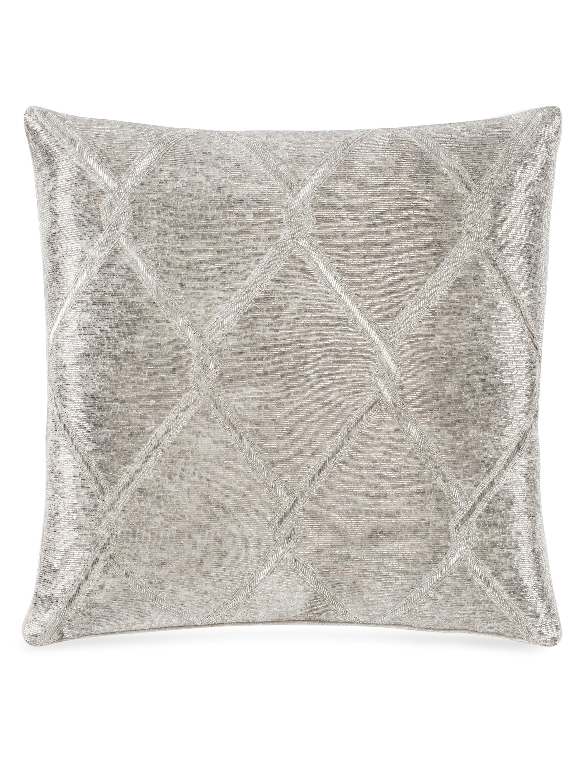 Callisto Home Akai Hand Beaded Linen Pillow - Silver