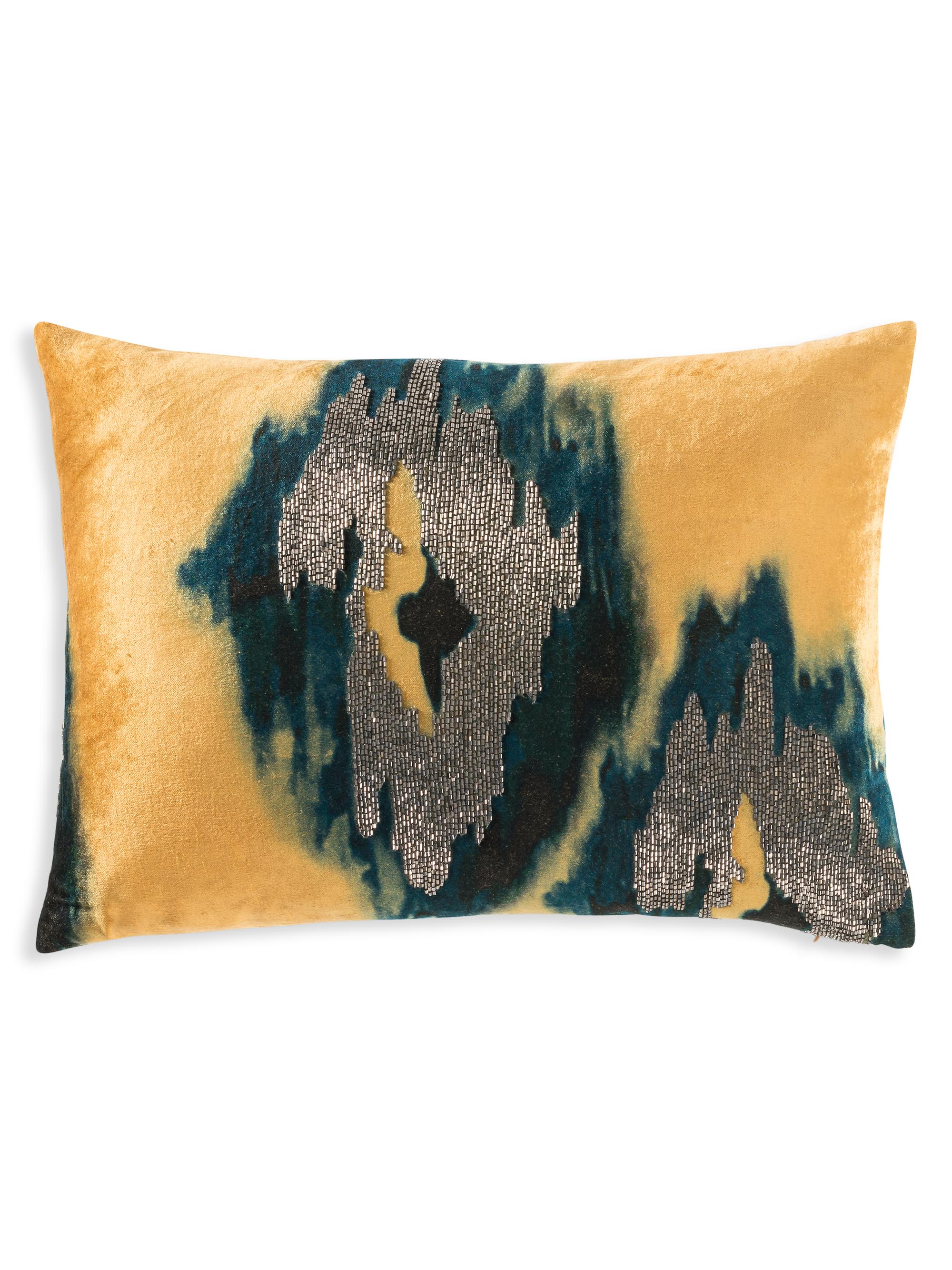 Callisto Home Jade Ikat Beaded Velvet Pillow - Mustard