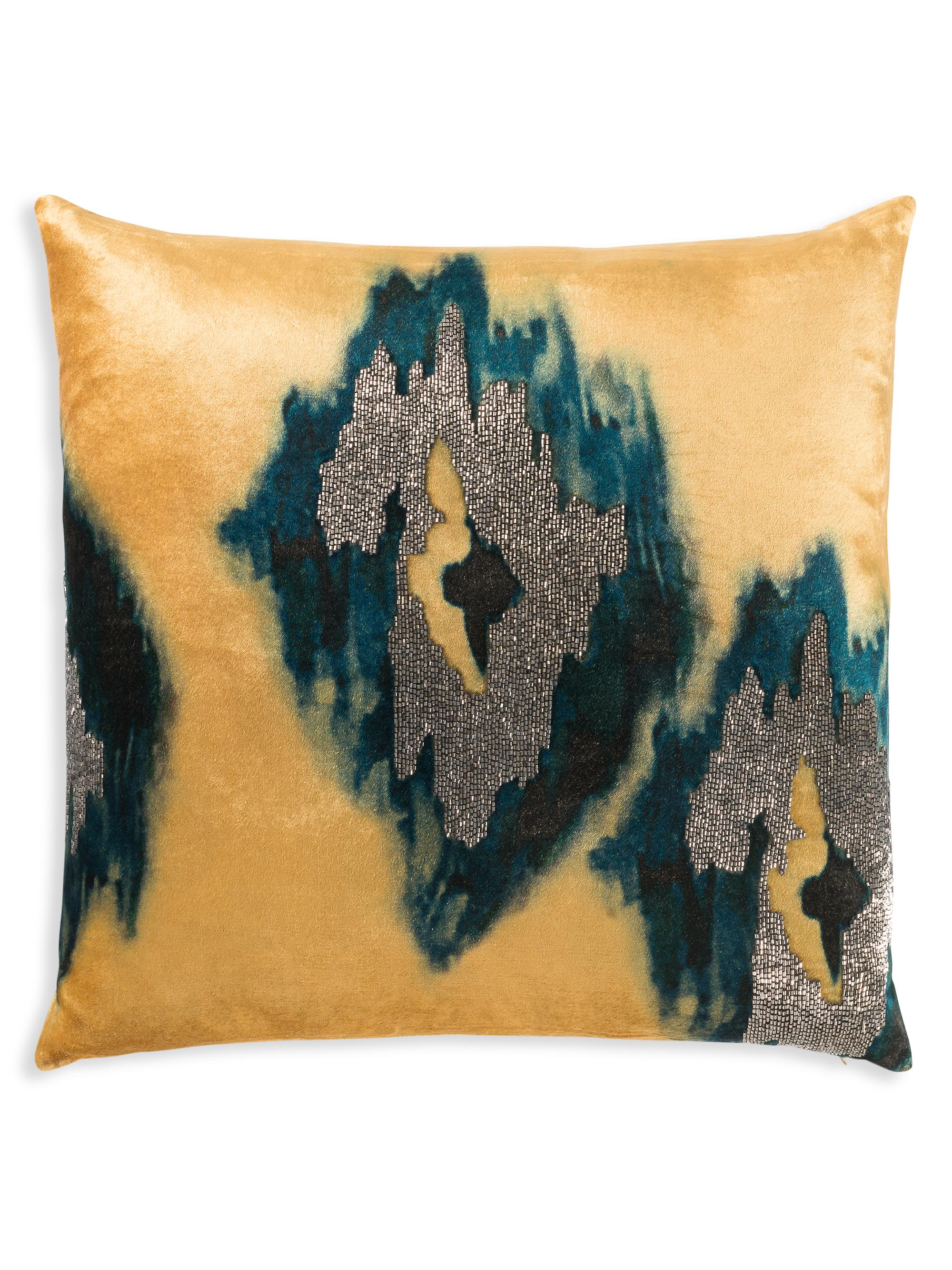 Callisto Home Jade Abstract Velvet Throw Pillow - Mustard