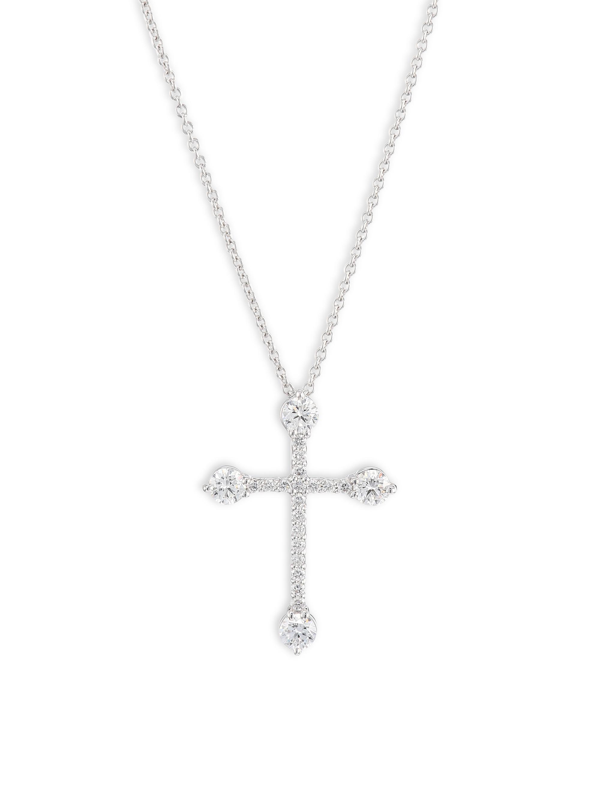 Roberto Coin Women's 18K White Gold Diamond Cross Pendant Necklace - White Gold
