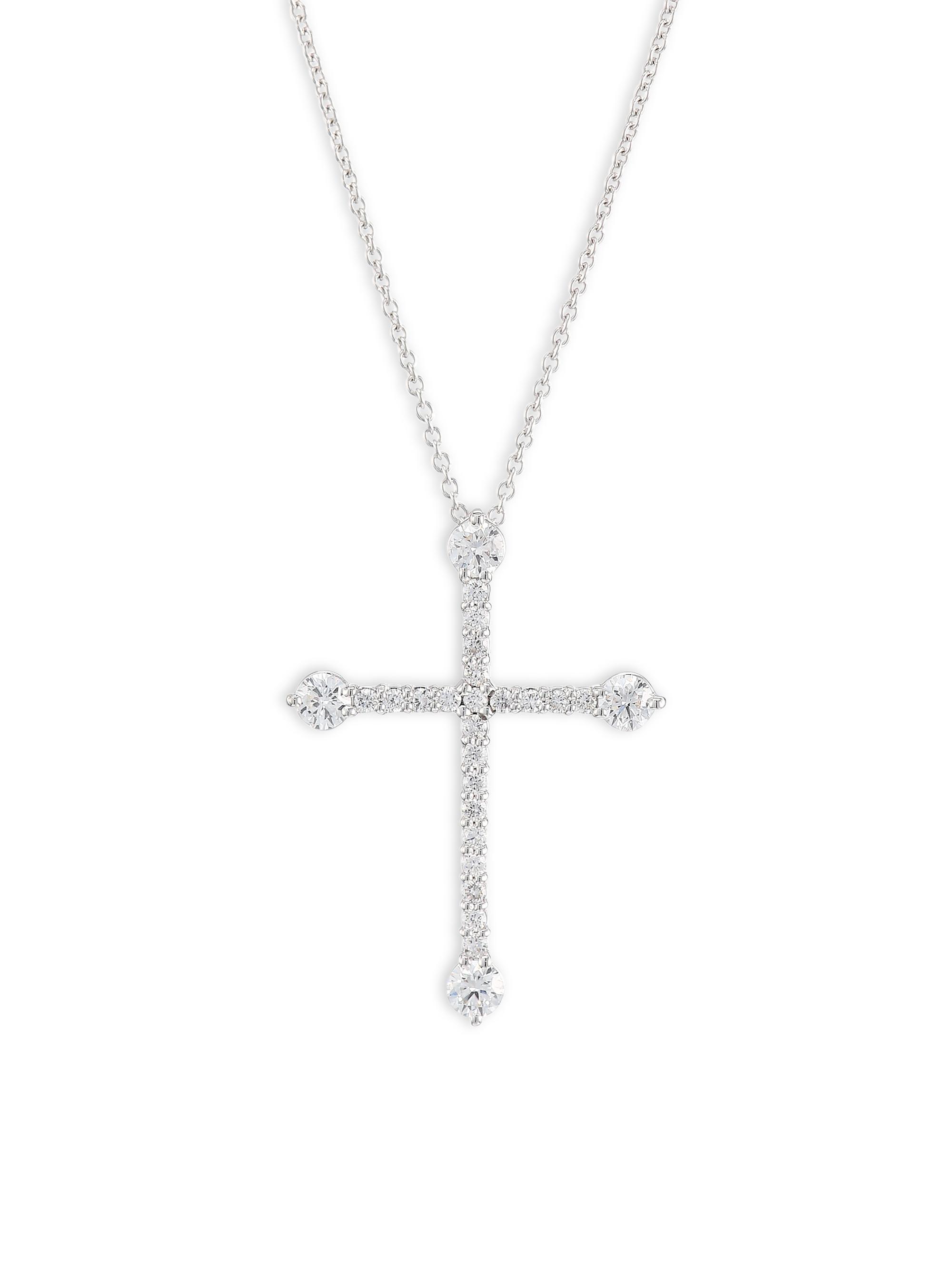 Roberto Coin Women's 18K White Gold Diamond Cross Pendant Necklace - White Gold