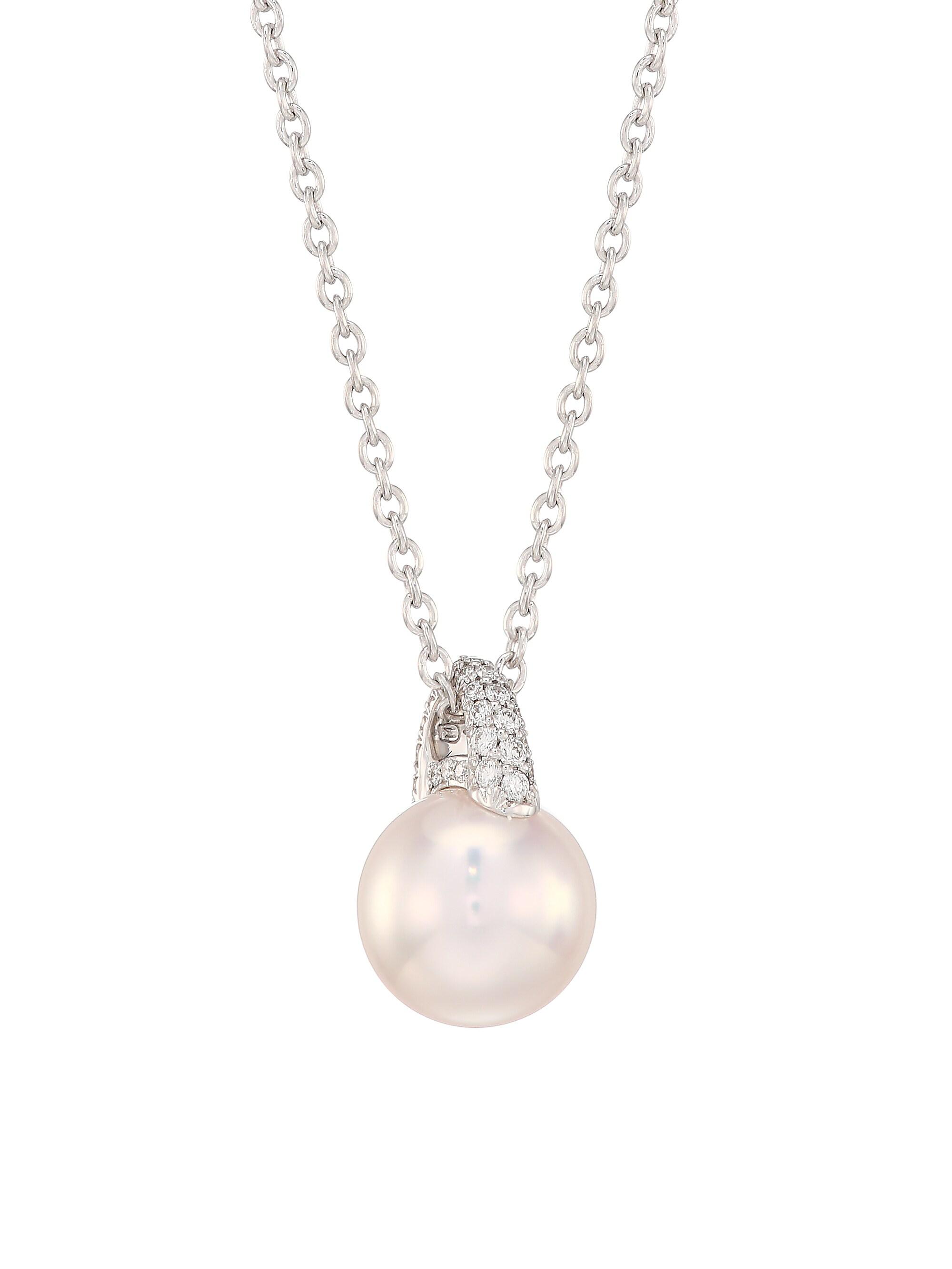 Mikimoto Women's 18K White Gold, 8.5MM Cultured Akoya Pearl & Diamond Necklace - Pearl