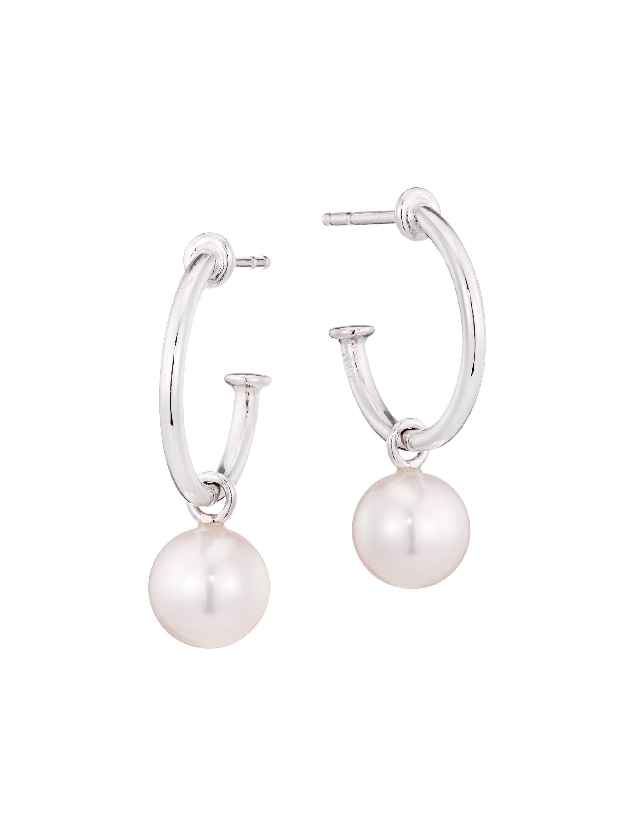Mikimoto Women's 7MM White Round Akoya Pearl 18K White Gold Hoop Earrings - White Gold