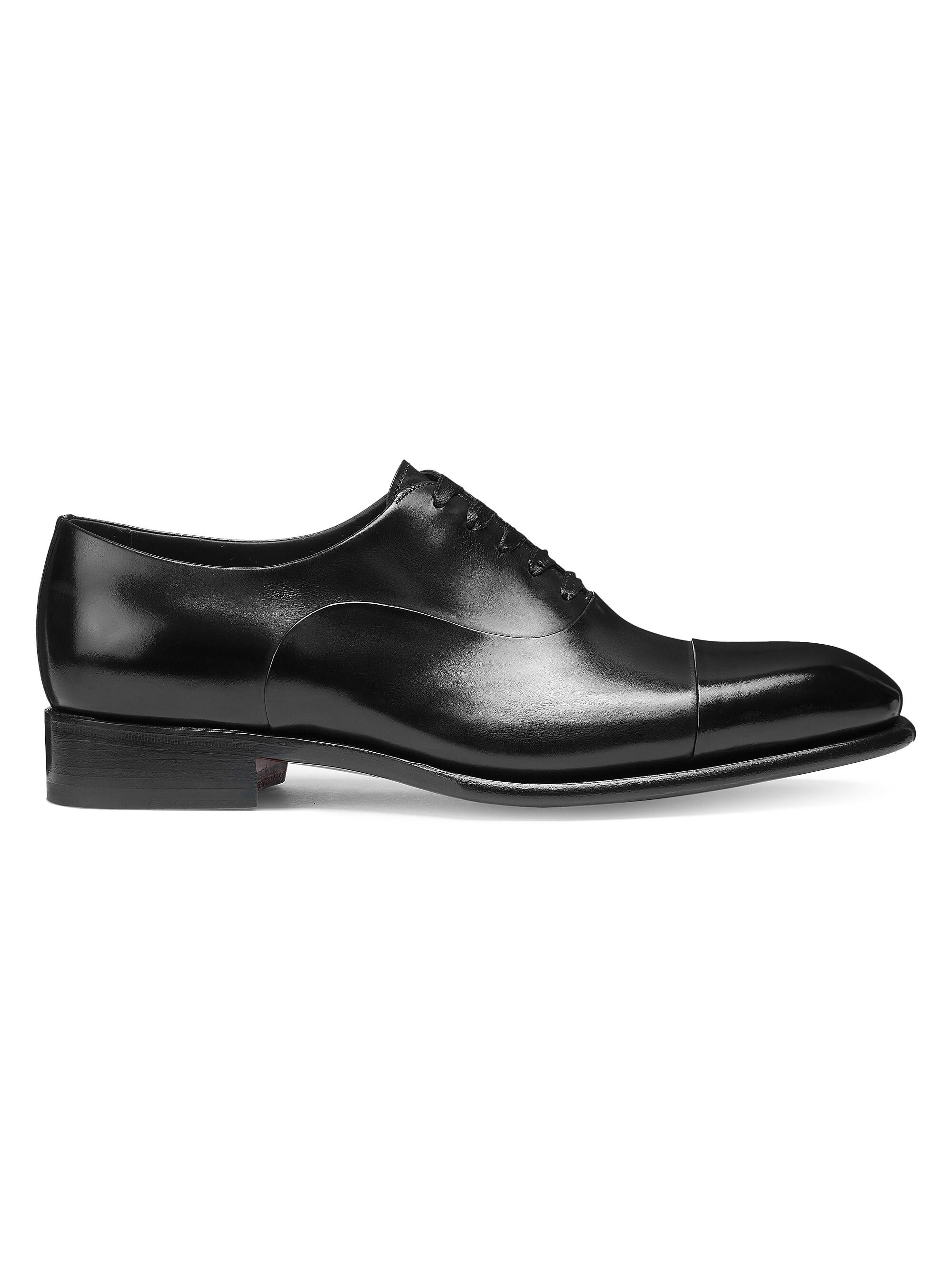Santoni Men's Formal Lace-Up Cap-Toe Leather Oxfords - Black