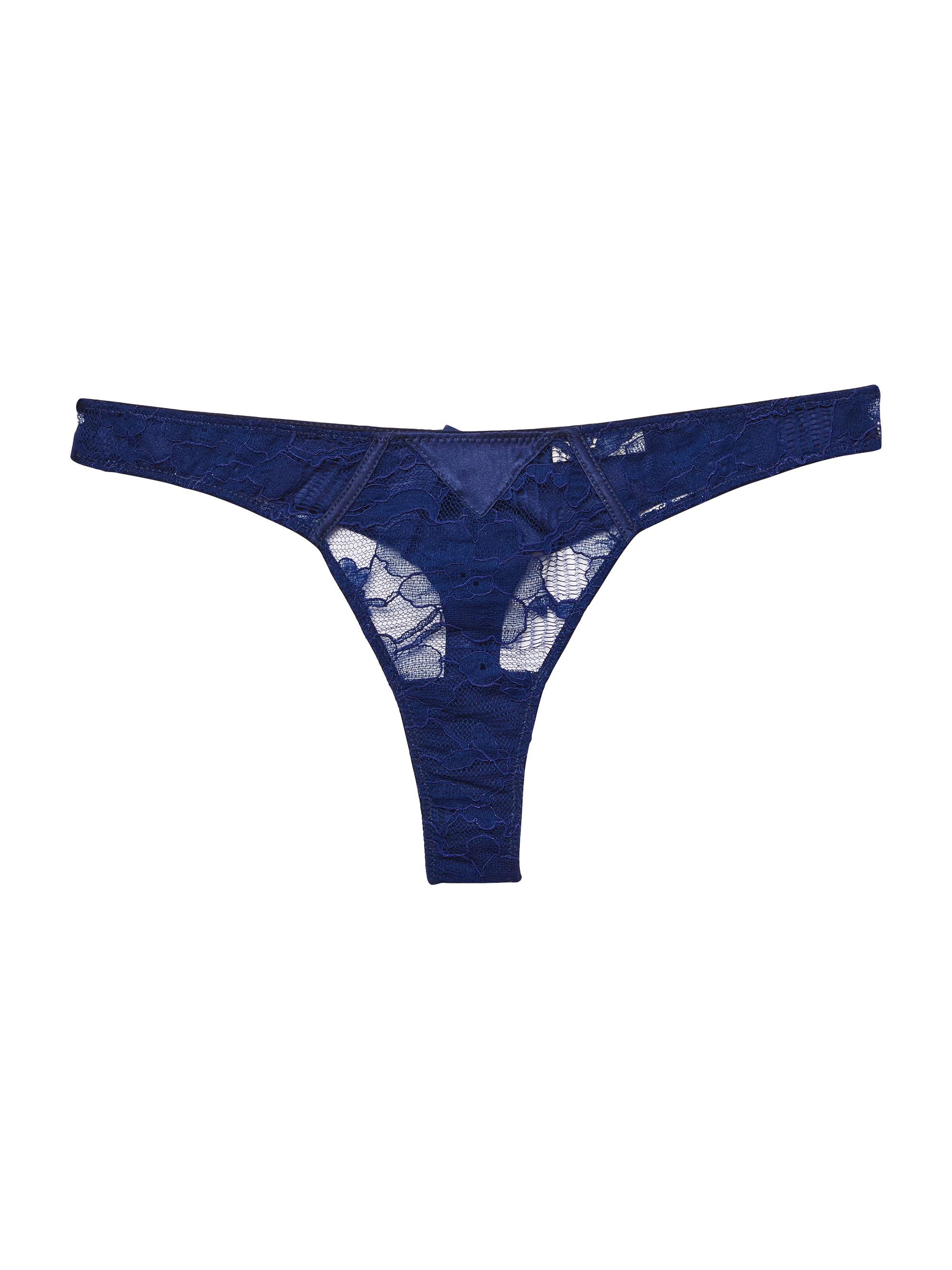 Fleur du Mal Women's Magnolia Lace Thong - Nighttime Blue