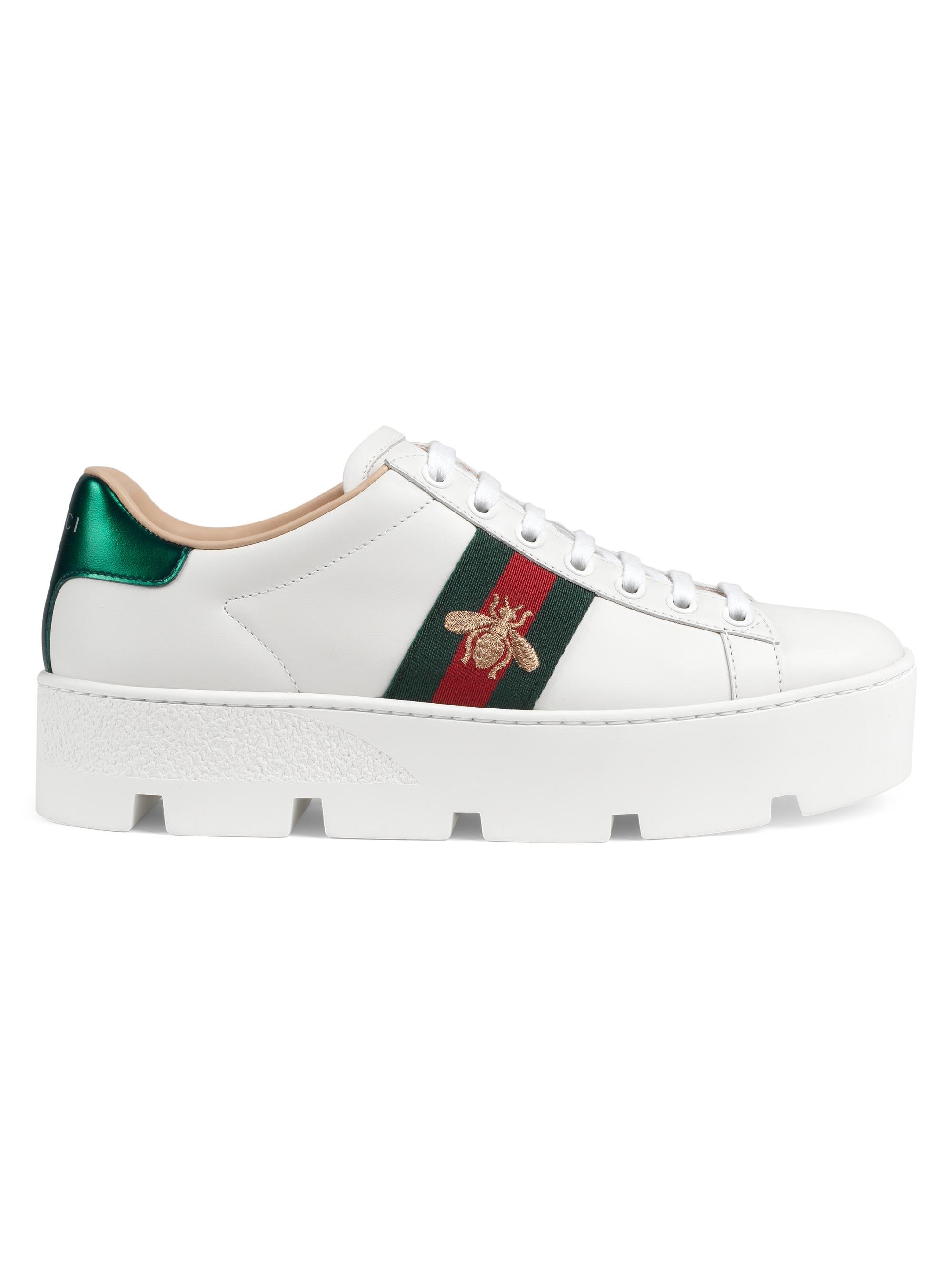 Gucci Women's New Ace Platform Bee Sneakers - White