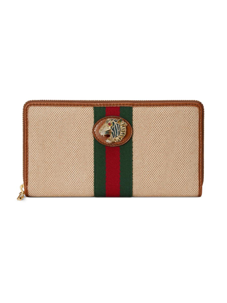 Gucci Rajah Crystal-Embellished Tiger-Head Canvas Long Wallet | Saks ...