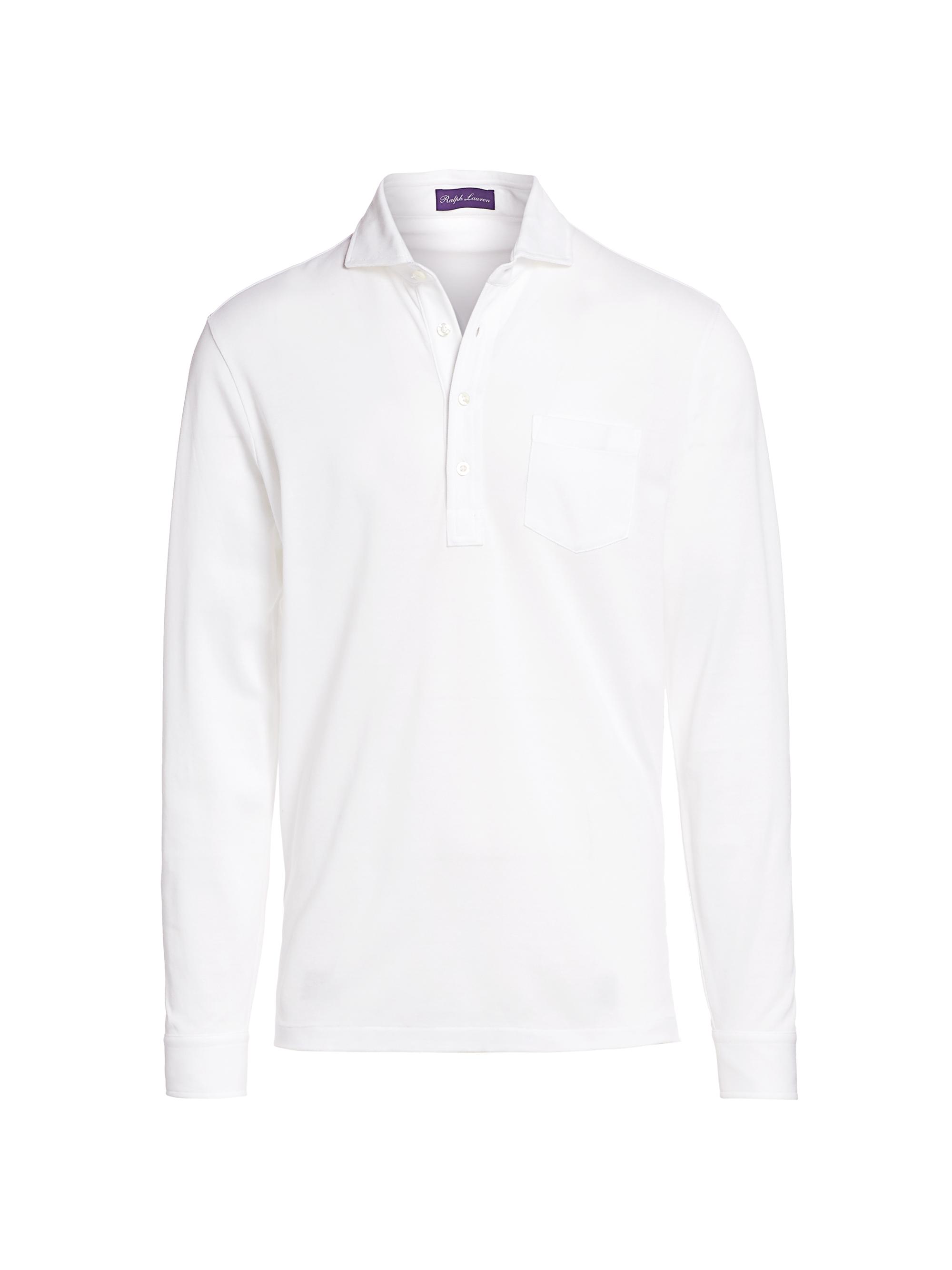 Ralph Lauren Purple Label Men's Washed Non-Logo Long Sleeve Polo - White