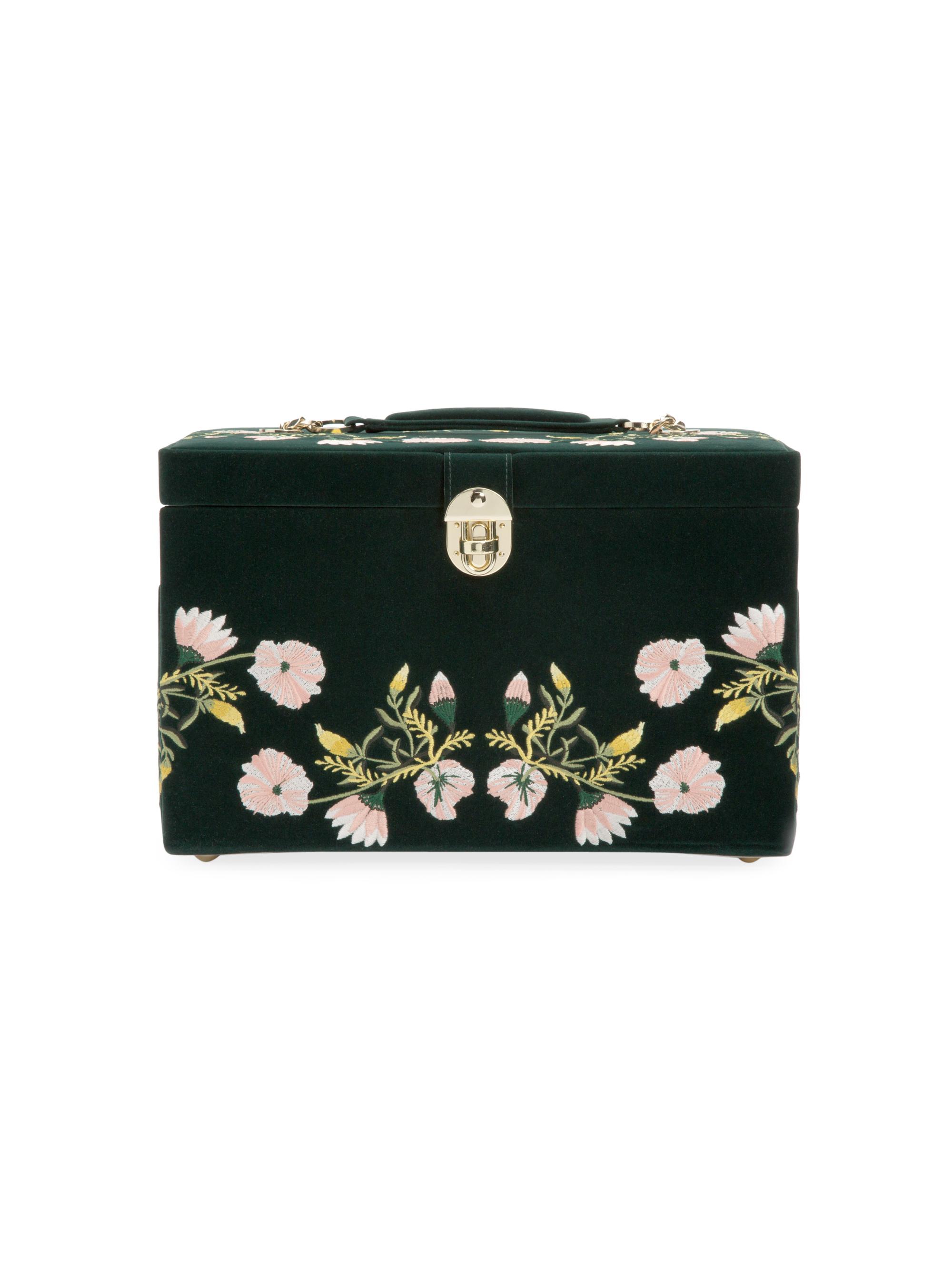 Wolf Large Zoe Velvet Jewelry Box - Forest Green