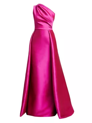 Teri Jon by Rickie Freeman Women's One-Shoulder Satin Gown - Hot Pink
