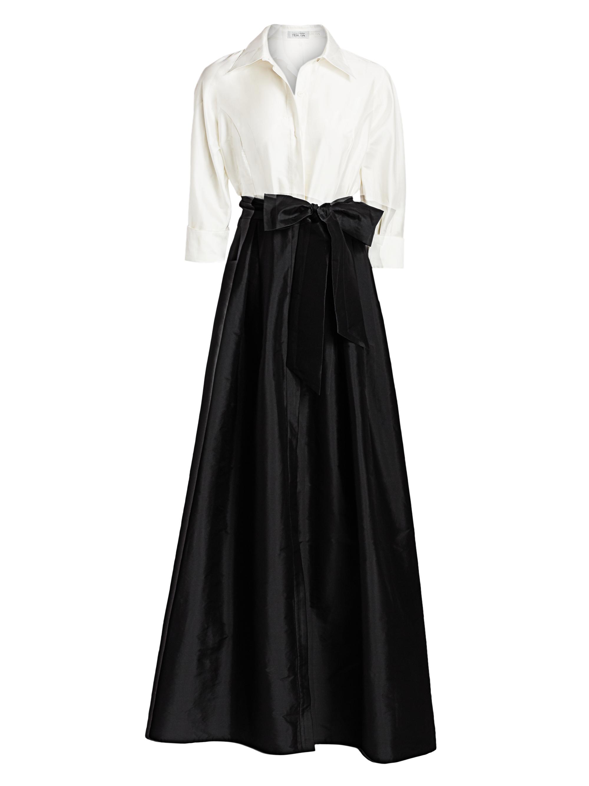 Teri Jon by Rickie Freeman Women's Collared Taffeta Ball Gown - Black White