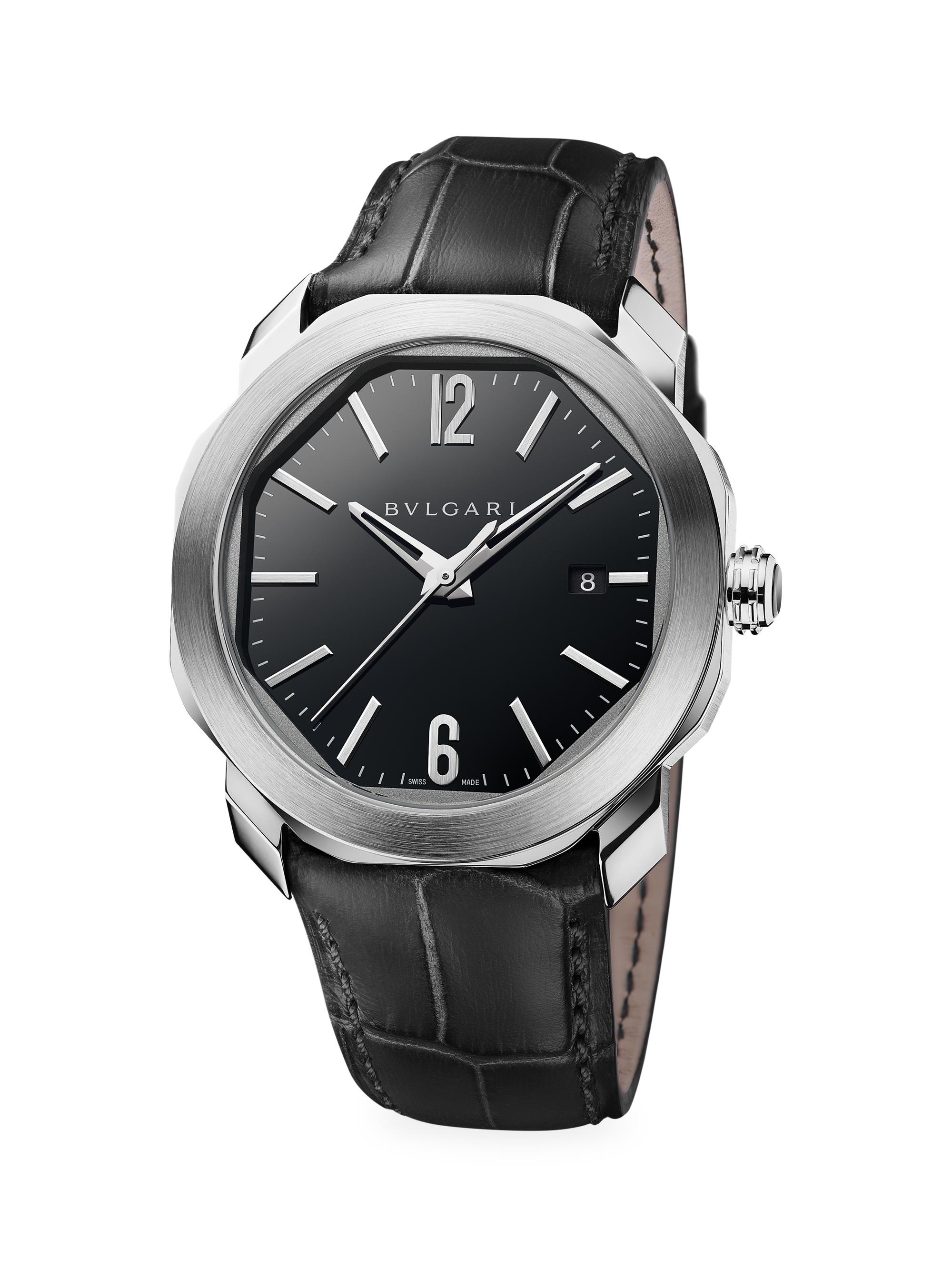 BVLGARI Octo Roma Stainless Steel & Alligator Strap Watch