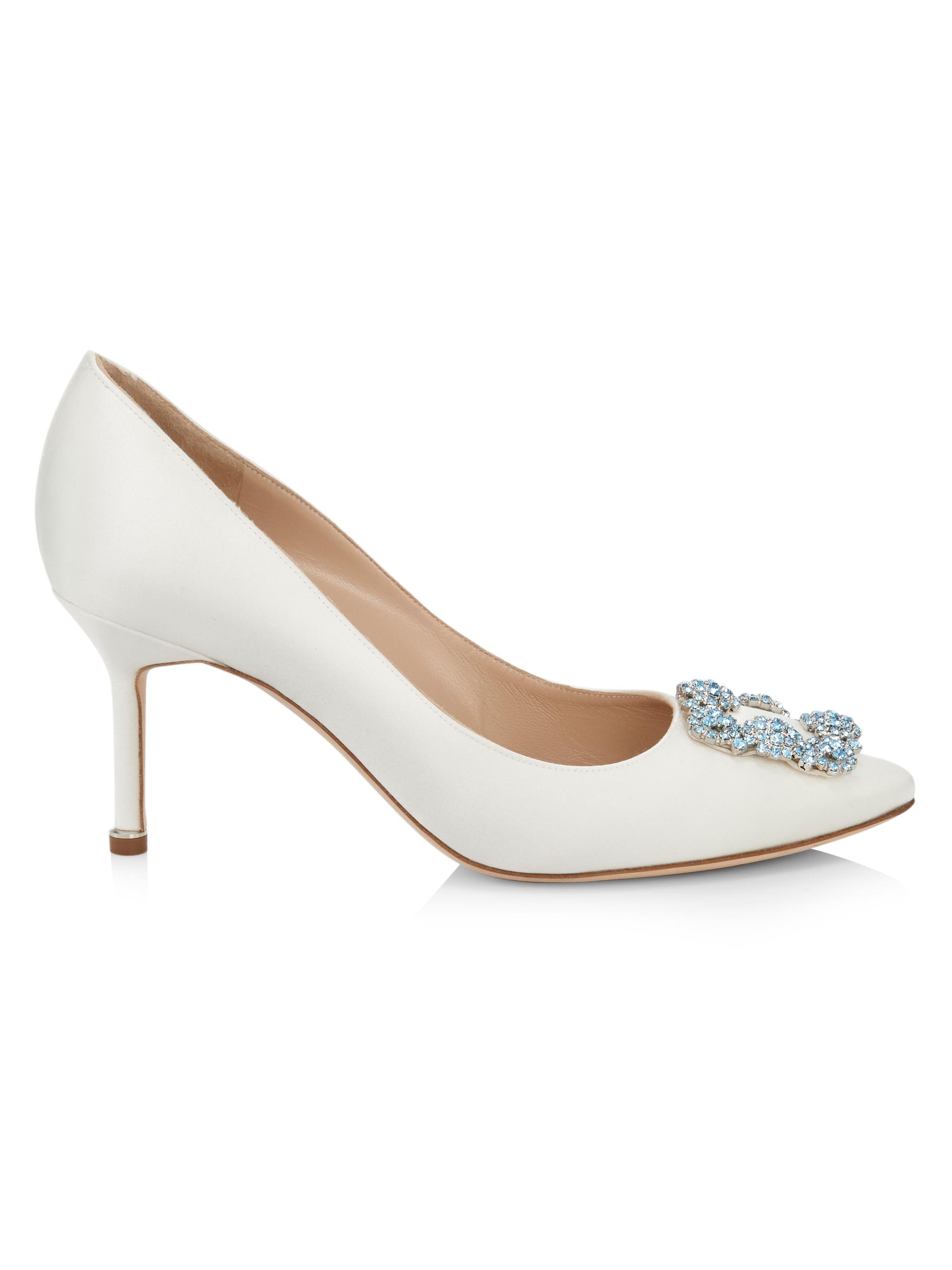 Manolo Blahnik Women's Hangisi 70MM Embellished Satin Pumps - White