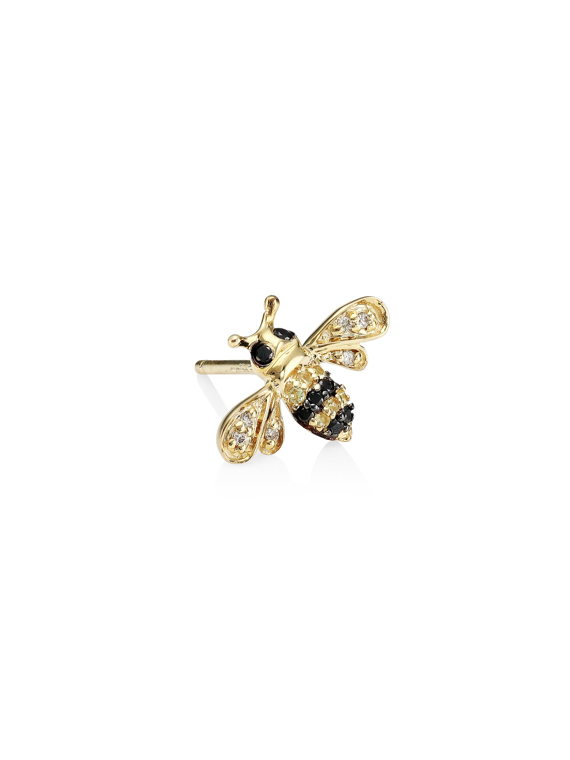 Sydney Evan Women's Two-Tone Diamond, Yellow Sapphire & 14K Yellow Gold Bee Single Stud Earring