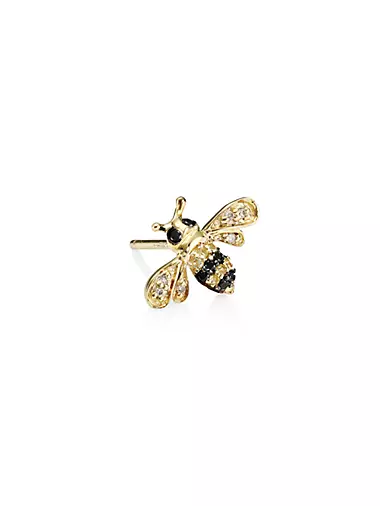 Two-Tone Diamond, Yellow Sapphire & 14K Yellow Gold Bee Single Stud Earring
