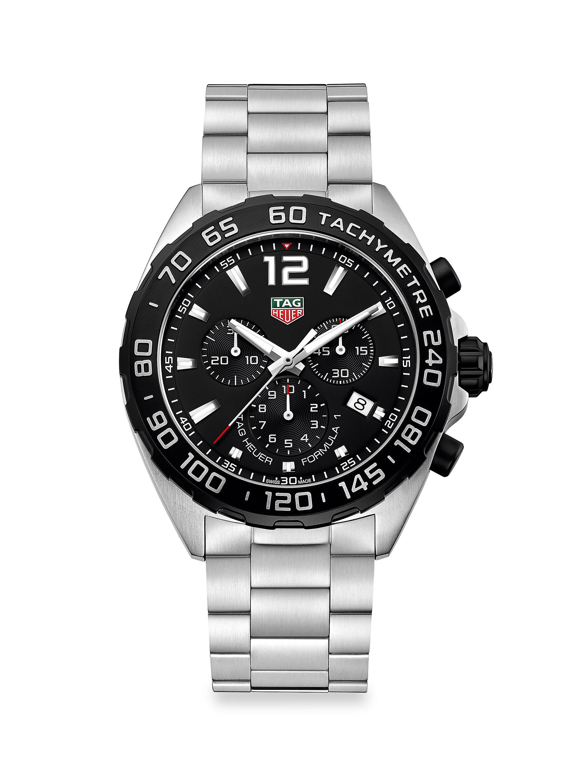 TAG Heuer Men's Formula 1 43MM Stainless Steel Quartz Chronograph Bracelet Watch - Black