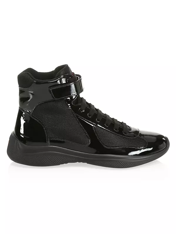 Black Patent Thick Sole Lace Up Mens Ankle Sneakers Boots Shoes