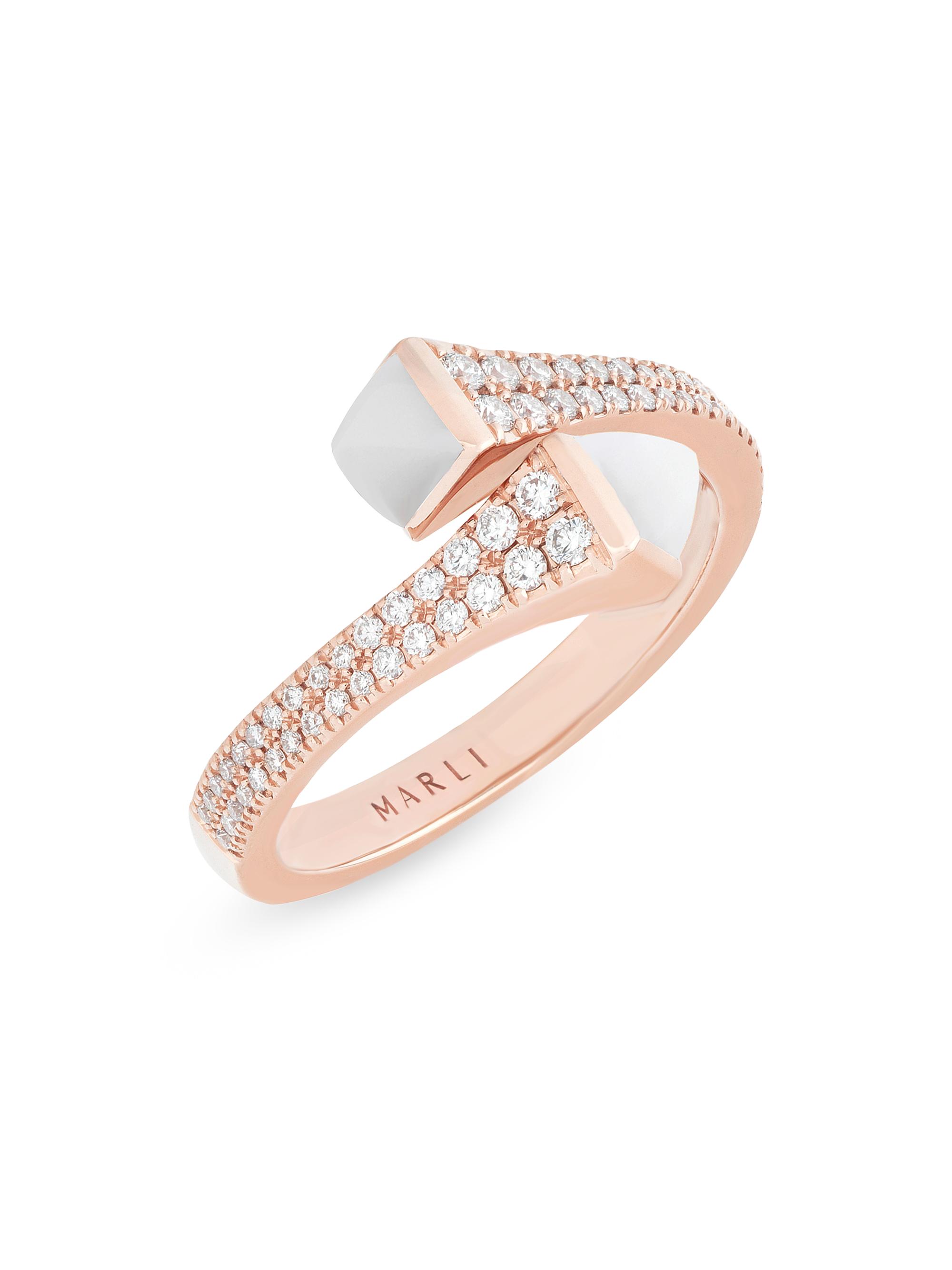Marli Women's Cleo By MARLI 18K Rose Gold, White Agate & 0.4 TCW Diamond Ring - Pink